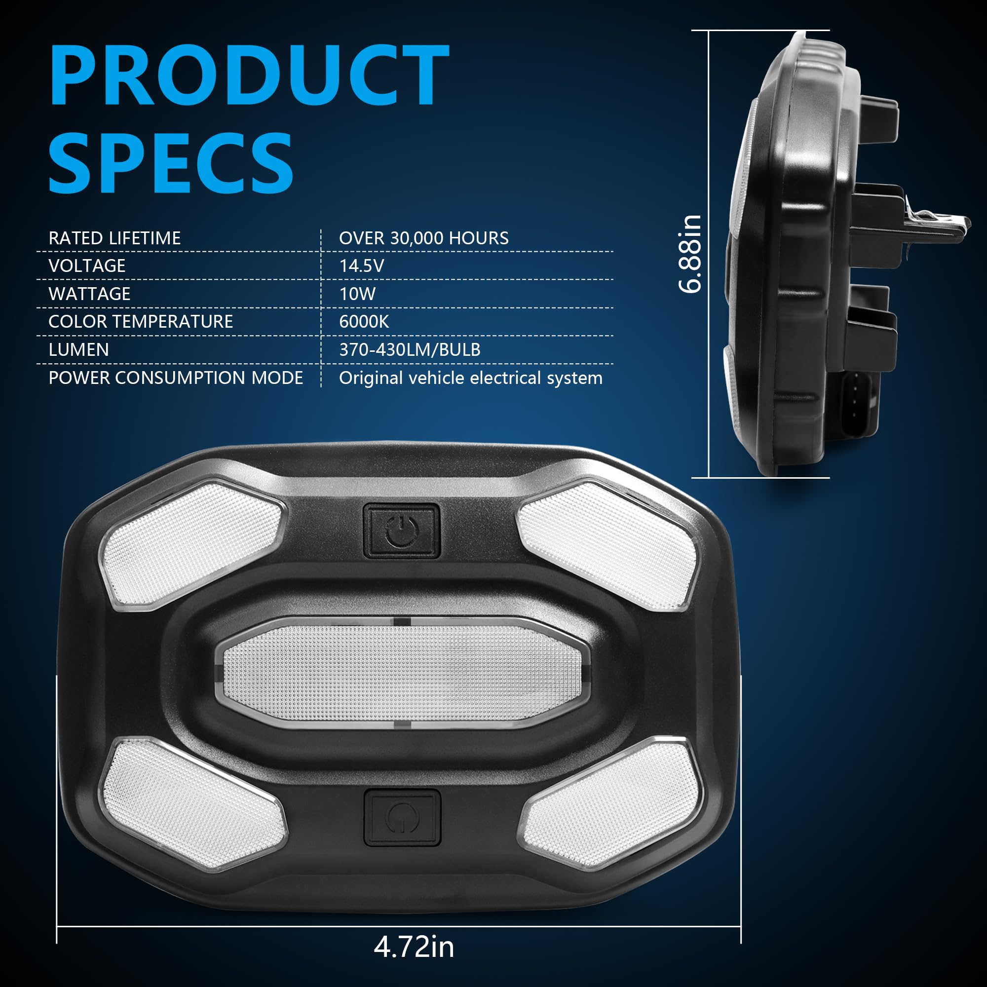 Jeep Wrangler JL & Gladiator JT LED Dome Light (2018-2023) - Interior Cabin Light Replacement with Push Button Switch for Front/Rear Seats | Perfect for Night Driving, Camping & Off-Road Adventures