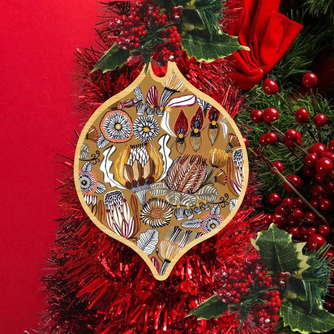Australian Native Flowers Christmas Card & Bauble - Handmade Holiday Greeting Card with Floral Design - Perfect for Xmas Gifts, Home Decor & Festive Celebrations