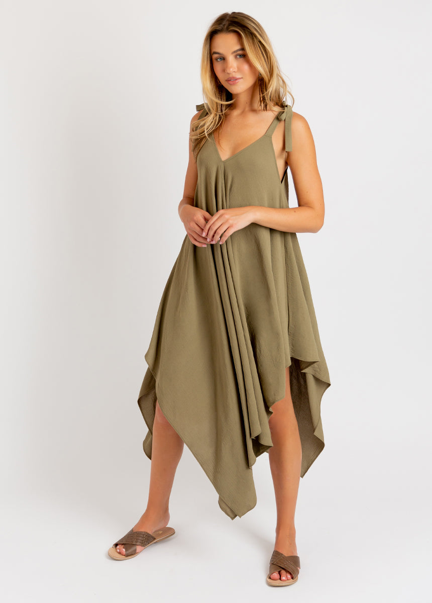 Ellio Women's Olive Ash Green Casual Dress - Perfect for Office, Date Night & Summer Outings