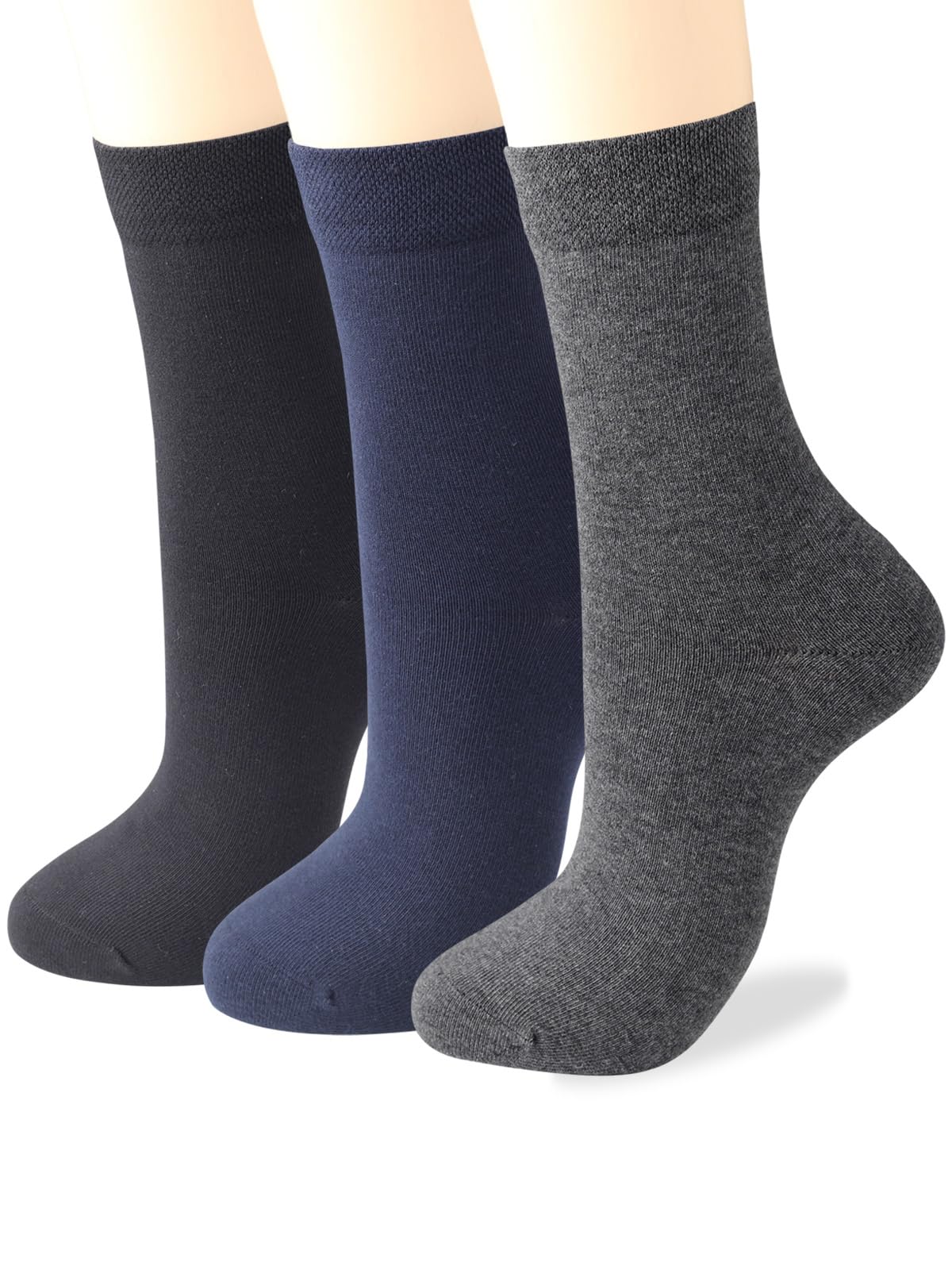 Women's Soft Combed Cotton Trouser Dress Socks - 3 Pack (Black, Gray, Navy Blue with Stars & Stripes) | Comfortable Everyday Wear for Work, Office & Casual Outfits