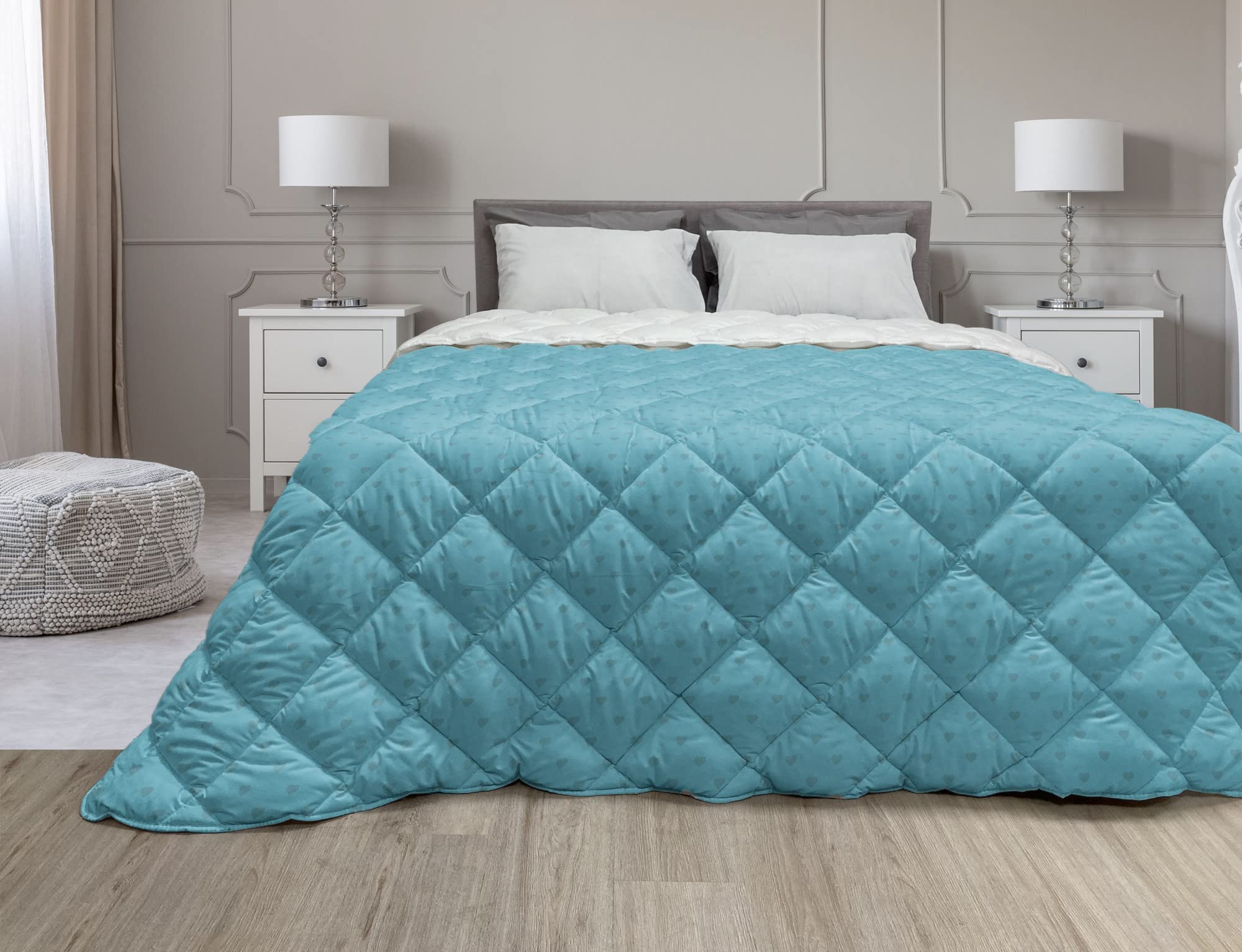 Ambesonne Love Down Alternative Comforter Queen Size - Romantic Abstract Hearts Pattern Microfiber Quilt for All Seasons in Deep Sky Blue | Perfect for Bedroom Decor, Guest Room & Cozy Nights