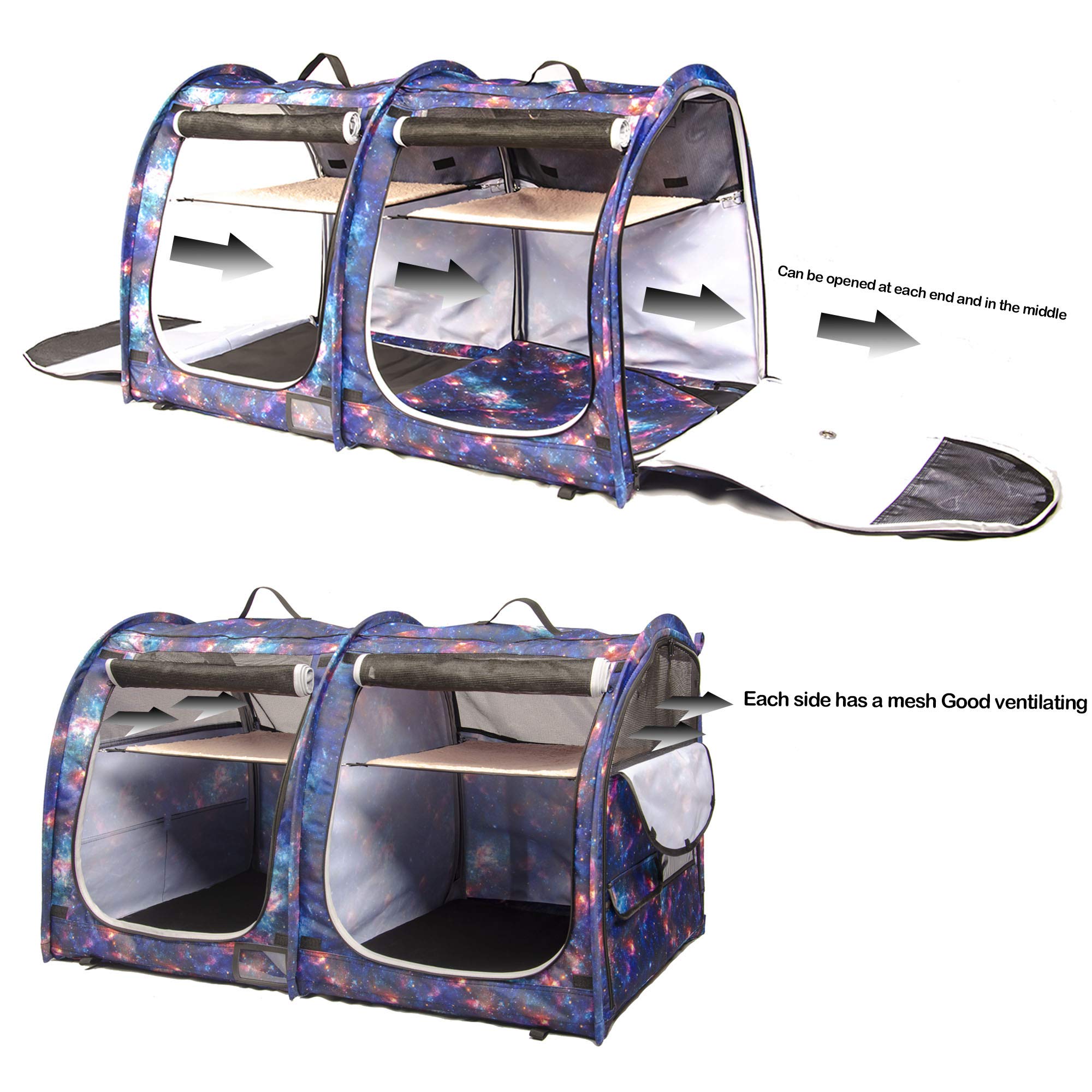 Mispace Foldable Portable Cat Cage & Dog Crate - Twin Compartment Pet Kennel with Carry Bag, 2 Hammocks, Mats & Collapsible Litter Box - Ideal for Travel, Home & Vet Visits