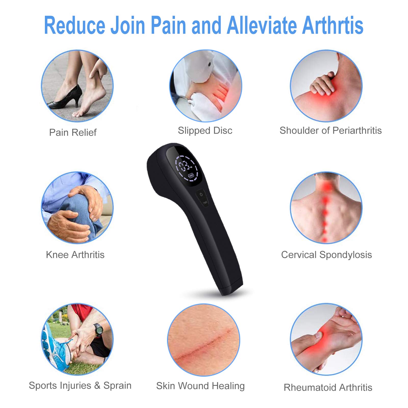YJT Red Light Therapy Device for Pain Relief - 650nm & 808nm Infrared Light Therapy for Joint & Muscle Pain - Portable Home Use for Back, Knee, Shoulder Pain Relief (Black)