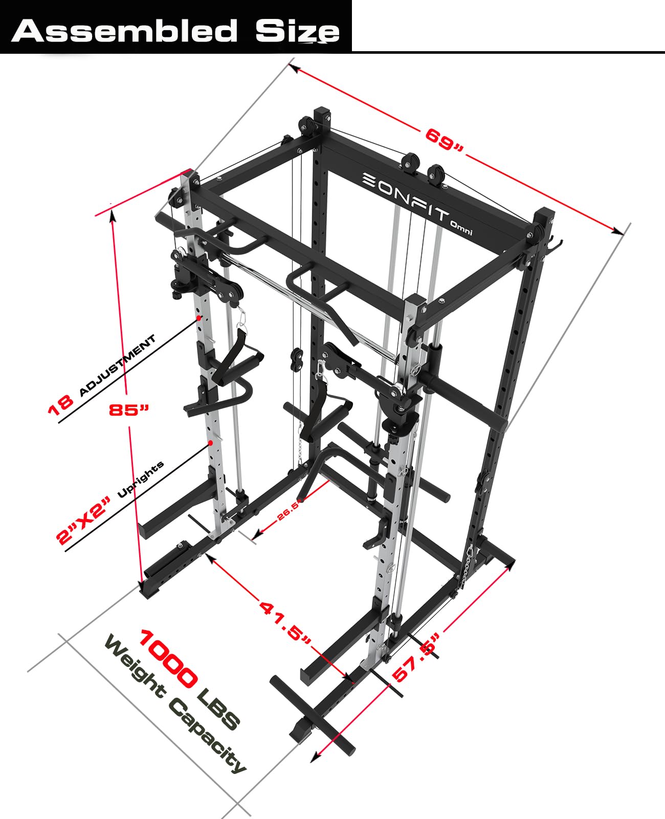Smith Machine Power Cage - Heavy Duty Home Gym Squat Rack for Weight Training & Strength Workouts - Perfect for Home Garage & Personal Fitness Studio