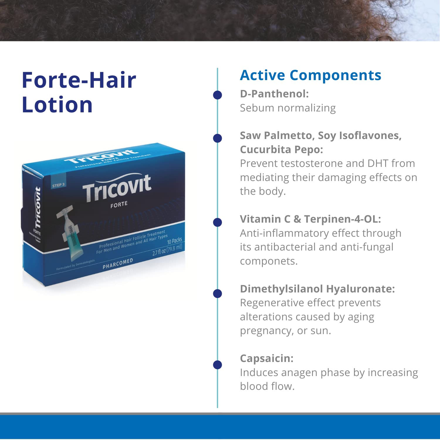 Tricovit Hair Growth Shampoo 8.4 oz + Pro Hair Nutrition Supplement 60 Gels + Forte Lotion with DHT Blockers 10 Packs - Natural Hair Regrowth Treatment for Men & Women - Use for Thinning Hair, Baldness Prevention & Scalp Health