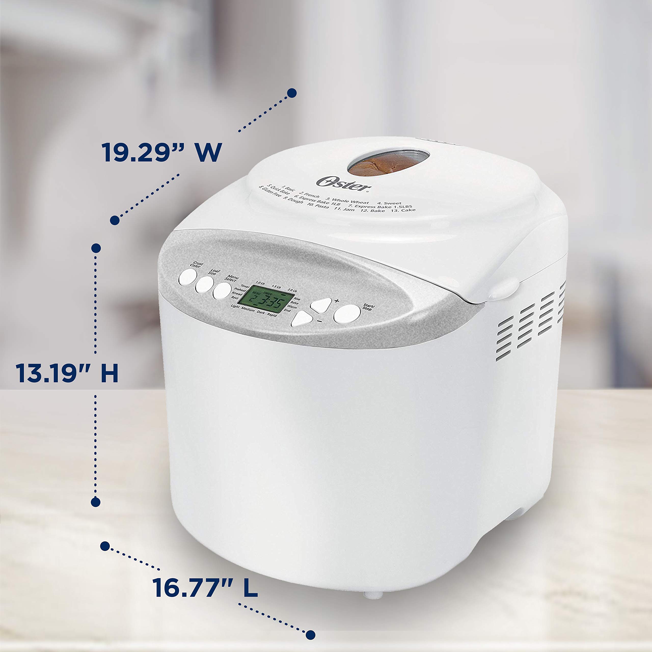 Oster Expressbake 2-Pound Bread Maker with Gluten-Free Setting - White (CKSTBR9050-NP) | Perfect for Homemade Bread, Artisan Loaves & Gluten-Free Baking