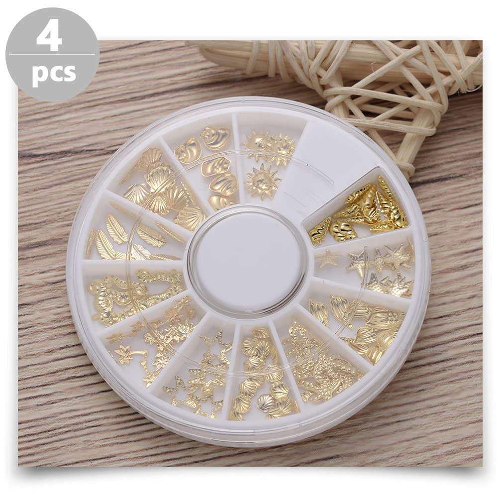 ARTIBETTER 4 Pack Nail Art Decorations - Alloy Nail Studs & Patches for Girls, DIY Manicure Accessories | Perfect for Nail Salons, Home Manicures & Party Nail Art Designs
