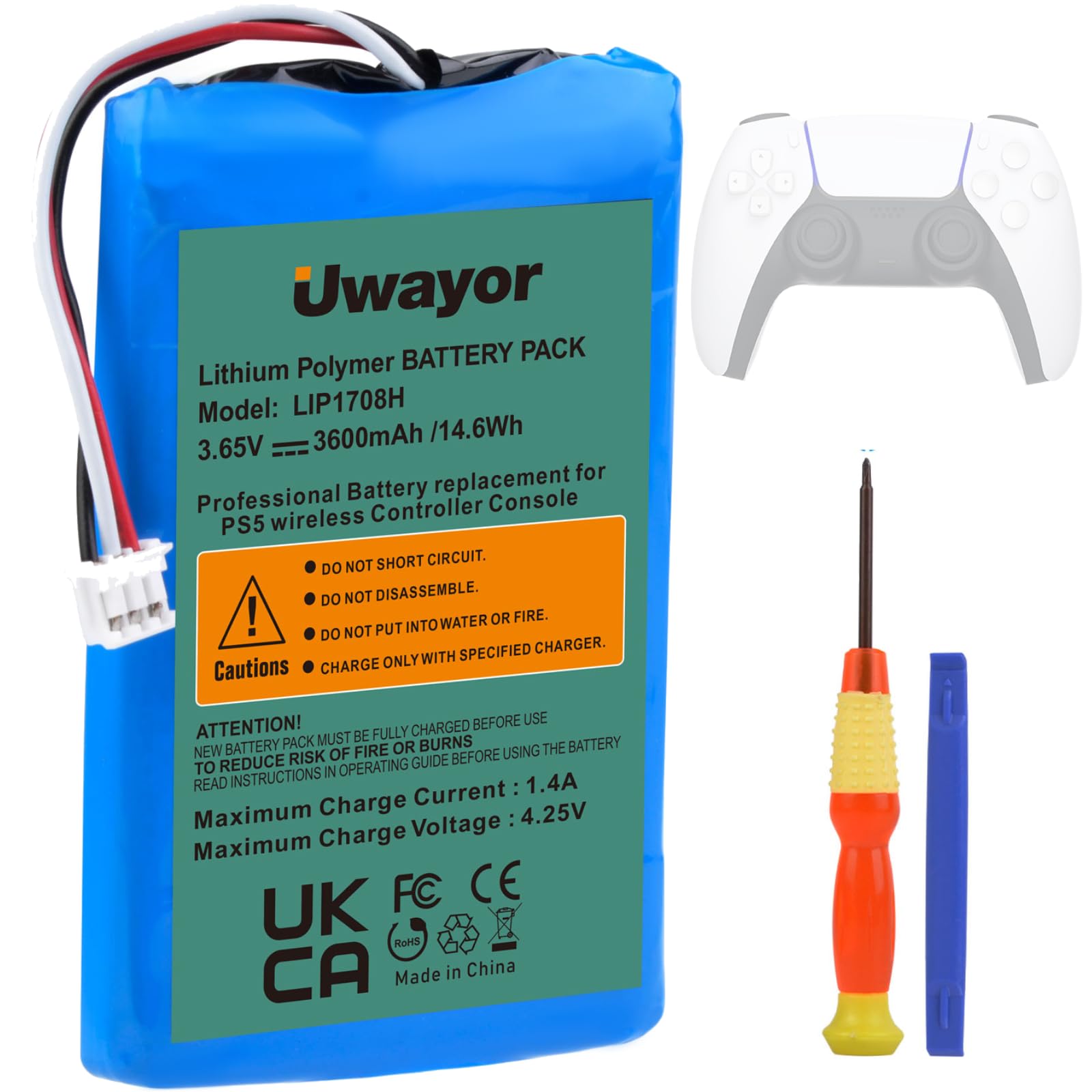 Uwayor 3600mAh High Capacity Replacement Battery for PS5 Controller - Long Lasting Playstation 5 DualSense Charging Battery - Perfect for Gaming, Streaming & Extended Play Sessions