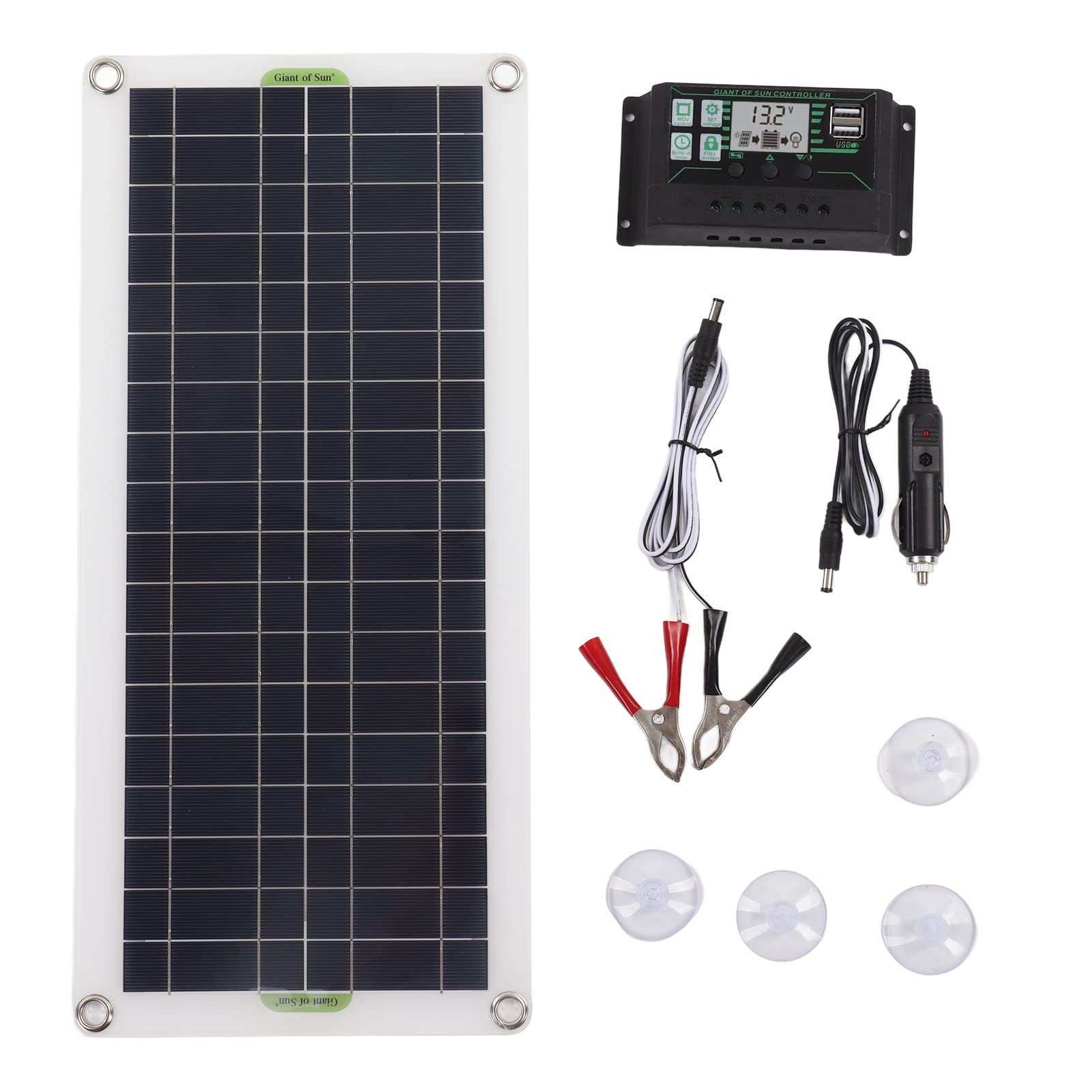 30W Portable Solar Panel Kit with 30A Solar Charger & Voltage Controller - Polycrystalline Silicon for 12V Car, RV, Boat, Marine & Trailer - Perfect for Off-Grid Camping, Road Trips & Emergency Power Backup