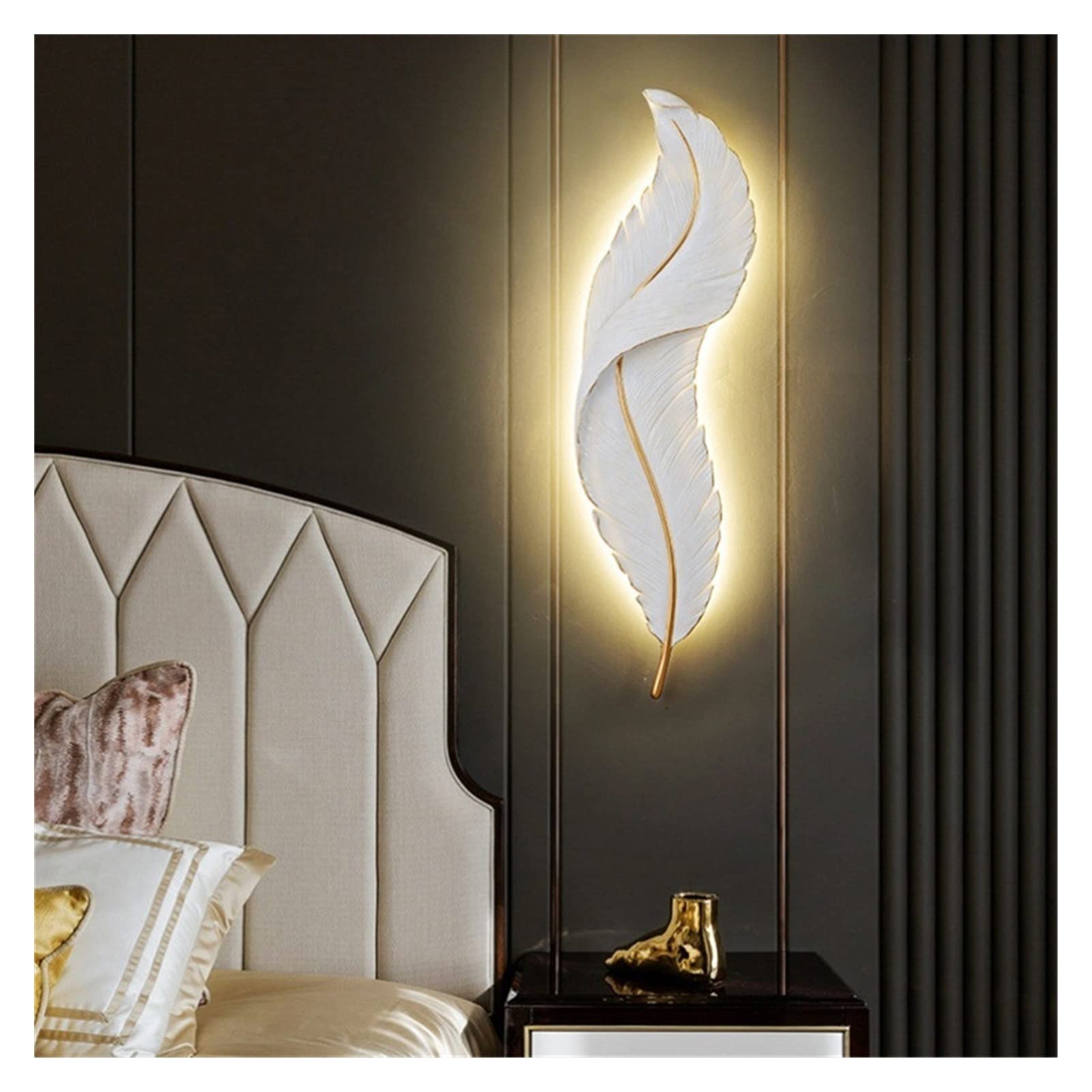Modern Nordic Feather LED Wall Sconce - Adjustable Dimmable Bedroom Night Light, Living Room TV Backdrop Lighting, Creative Resin Wall Lamp for Home Decor (Stepless Dimming) | Perfect for Bedside, Hallway & Cozy Ambiance