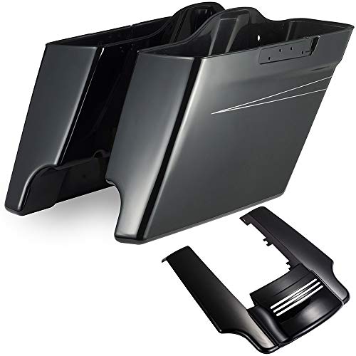 Option 2: Vivid Black Stretched Saddlebag Bottoms with Medium Silver Pinstripe & Rear Fender Extension
