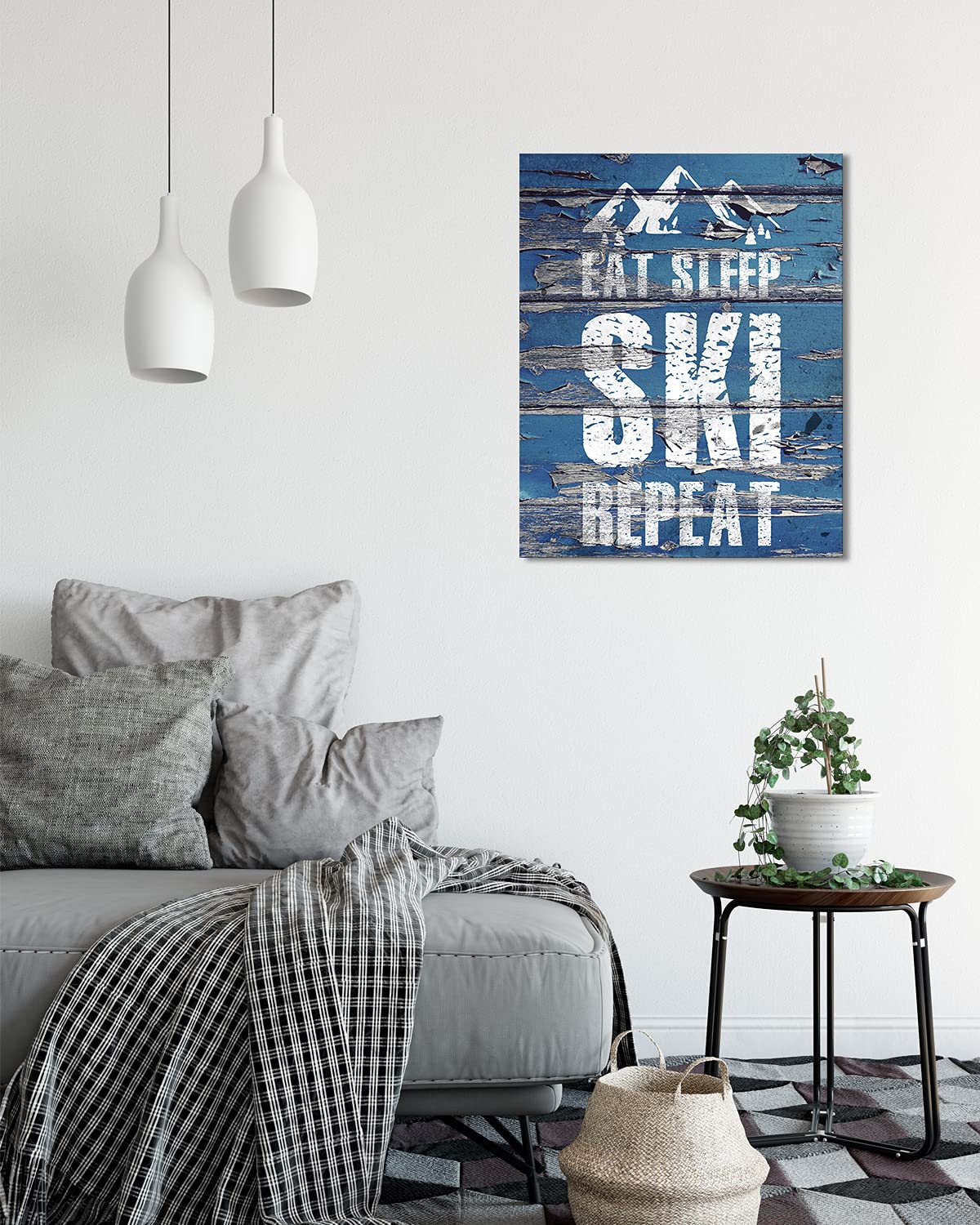 Eat Sleep Ski Repeat Home Decor - Ski Room & Lodge Wall Art - Rustic Mountain Poster for Farmhouse & Teen Room - 24x30 Unframed Skiing Gift for Coach & Skier - Perfect for Ski Cabins, Winter Themed Bedrooms & Sports Enthusiasts