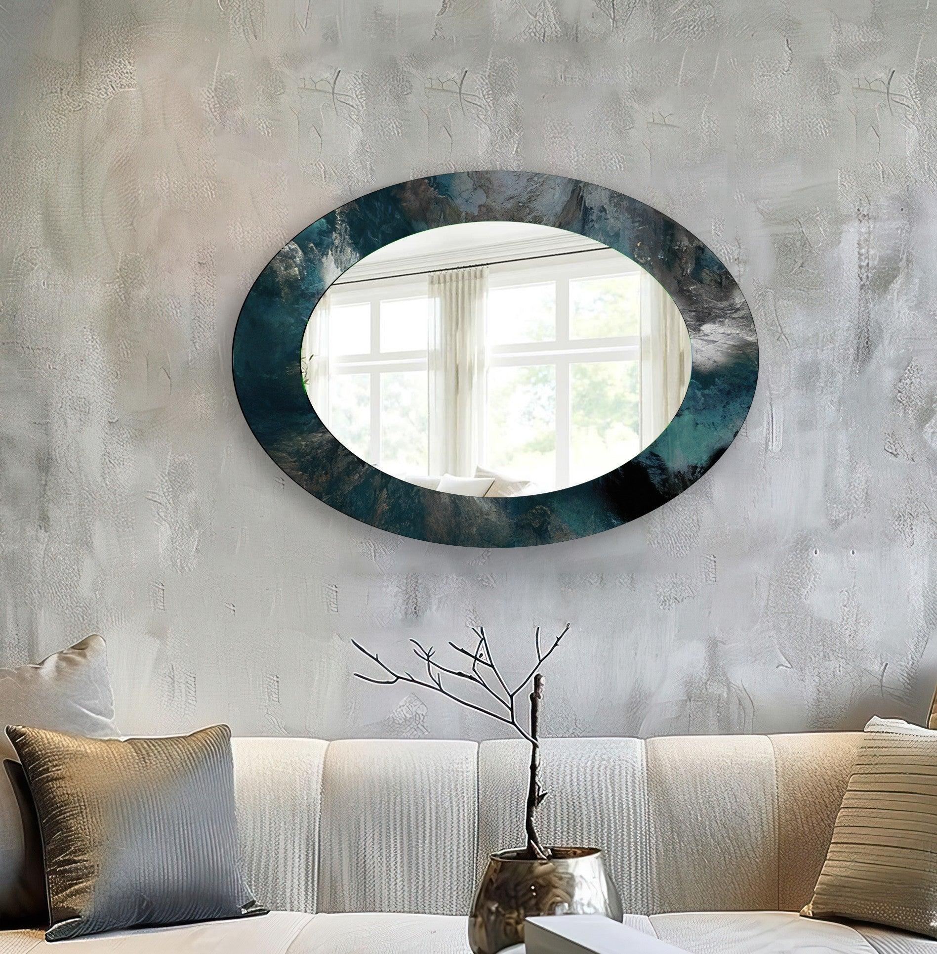 Abstract Oval Wall Mirror - Modern Decorative Mirror for Living Room, Bedroom, Entryway - Gold & Black Framed Wall Art for Home Decor