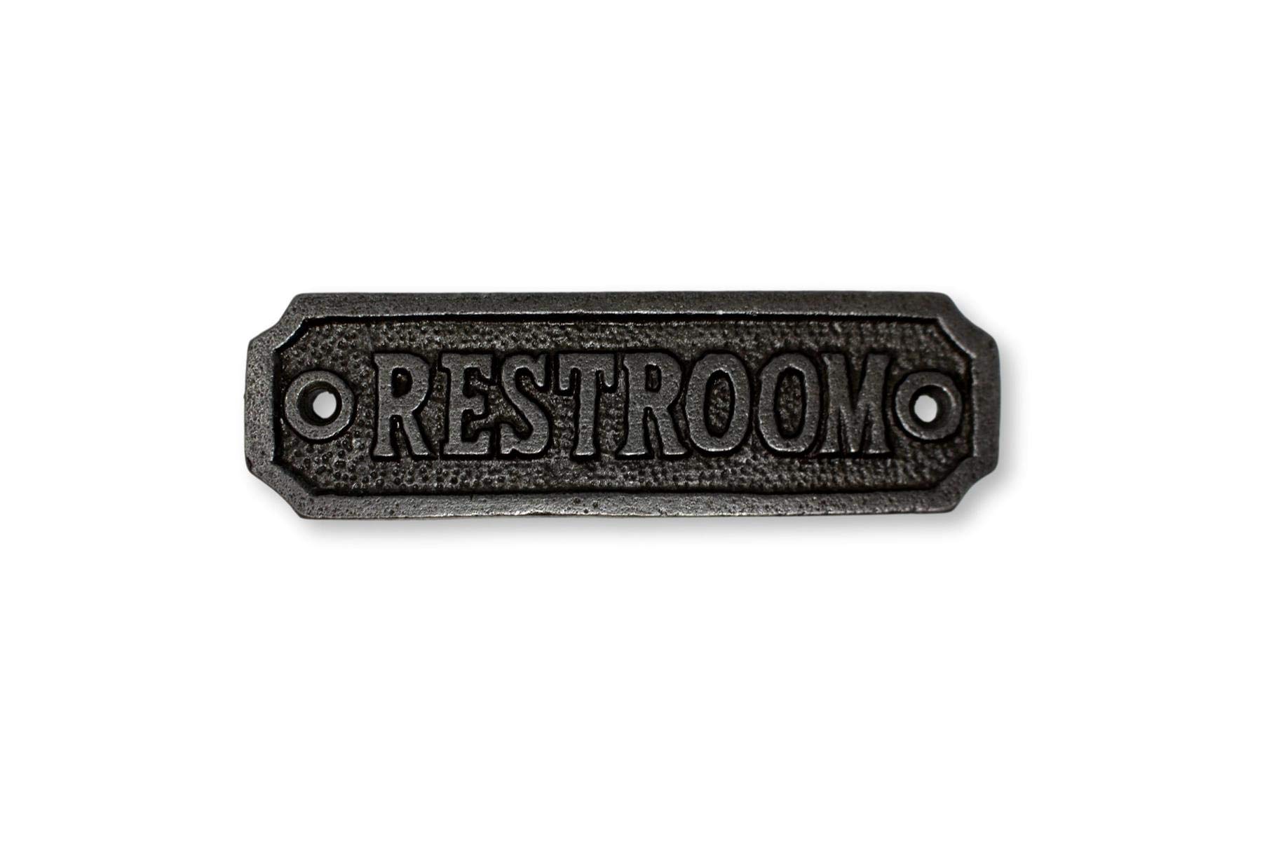 Vintage Cast Iron Restroom Door Plaque - Rustic Bathroom Sign with Hanging Hook - Perfect for Farmhouse, Pub, or Vintage Style Home Decor