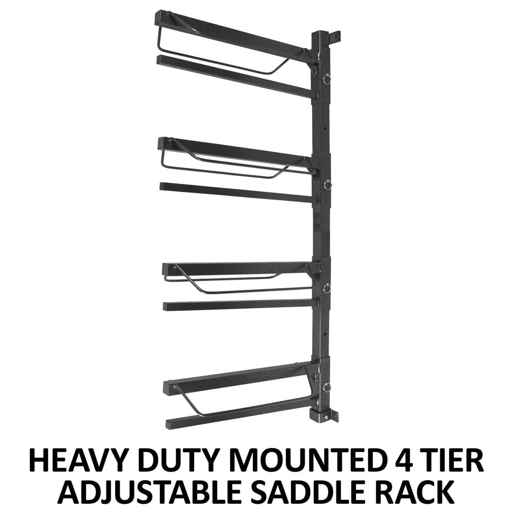 Premium Adjustable Saddle Rack with Pad Bars - Heavy Duty 4-Tier Horse Tack Organizer for Western & English Riding | Stable, Barn & Trailer Storage Solution