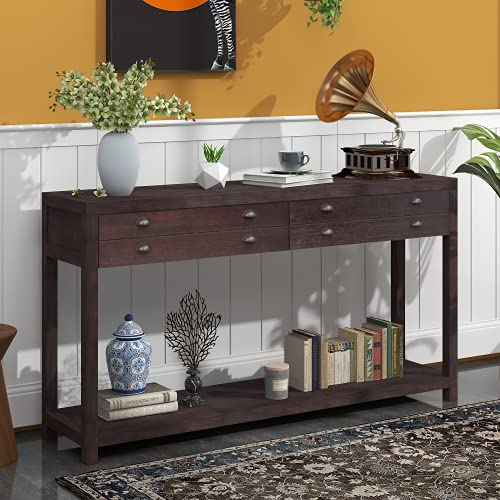 Vintage Style Solid Wood Console Table with 2 Large Drawers & Bottom Shelf - Espresso Entryway Table with Ample Storage Space for Hallway, Living Room & Home Decor | Perfect for Foyer Organization & Displaying Decorative Items