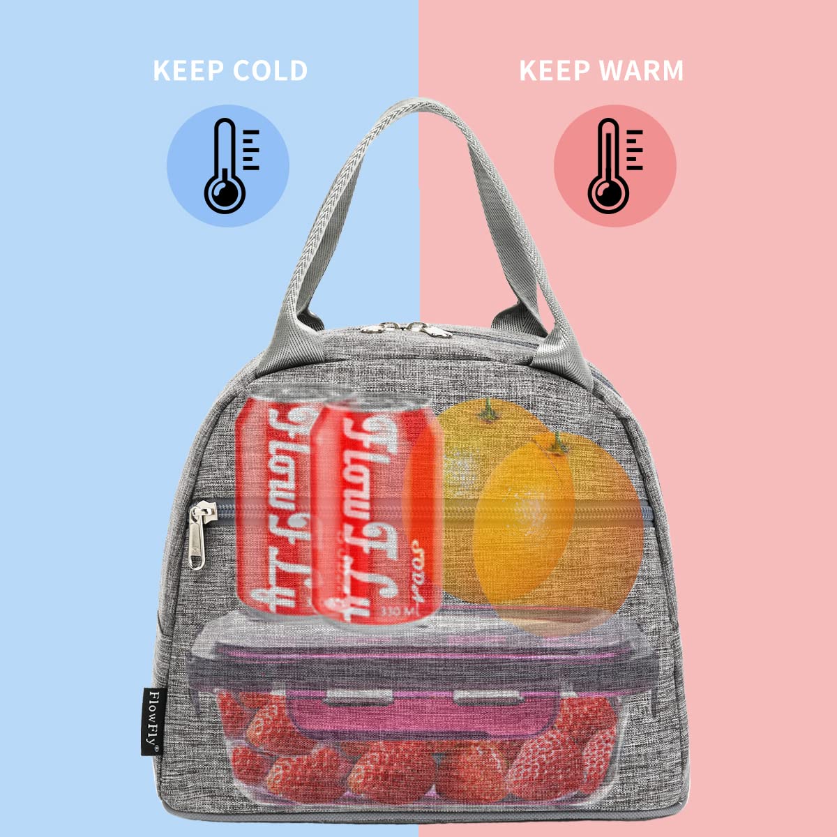 FlowFly Insulated Lunch Bag Tote - Reusable Cooler Lunch Box Organizer for Women & Men (Heather Grey) - Perfect for Work, School, Picnics & Outdoor Activities