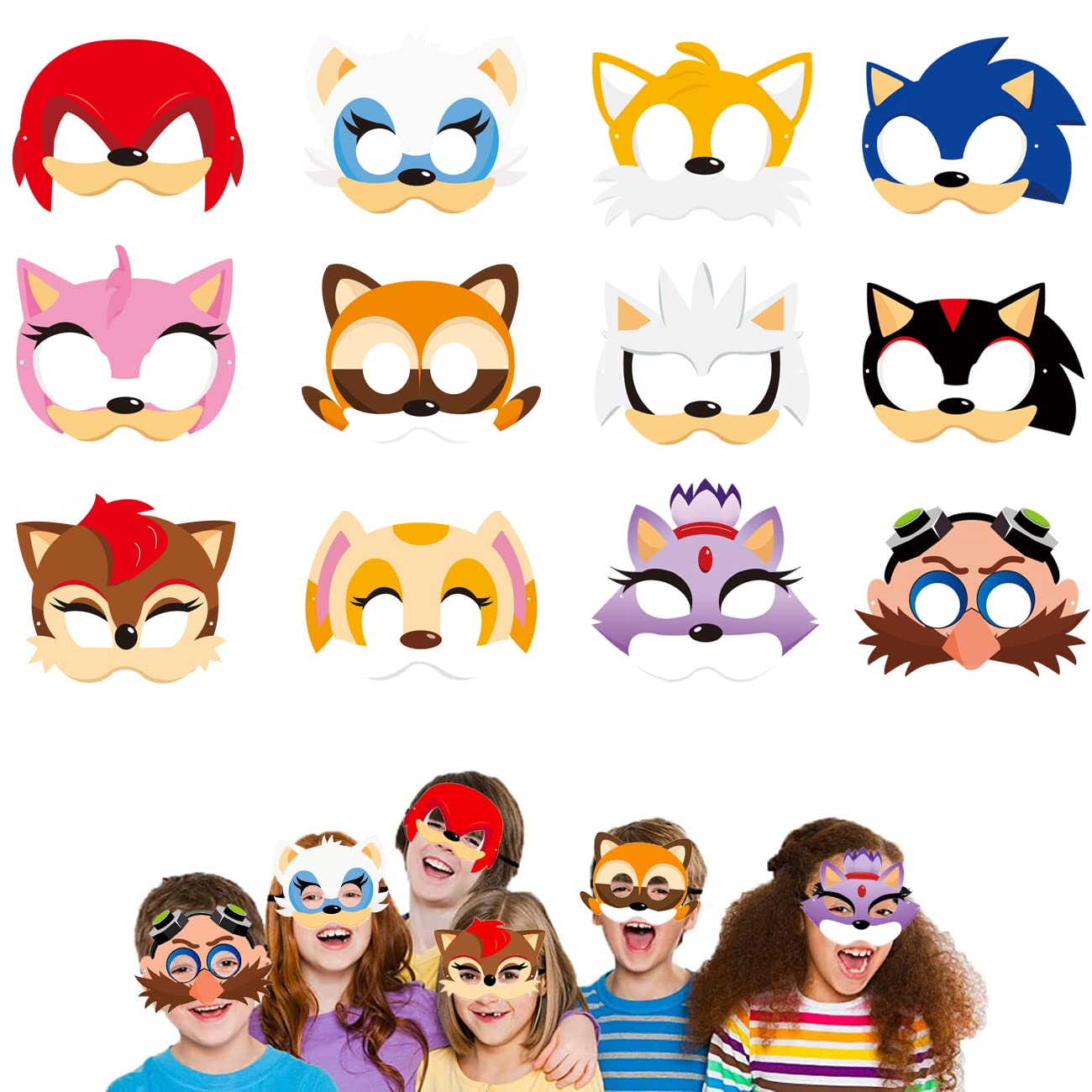 24Pcs Cartoon Animal Masks with Elastic Ropes - Kids Birthday Party Favors, Cardstock Cosplay Masks for Cartoon Theme Parties | Perfect for Halloween, Costume Parties & School Events