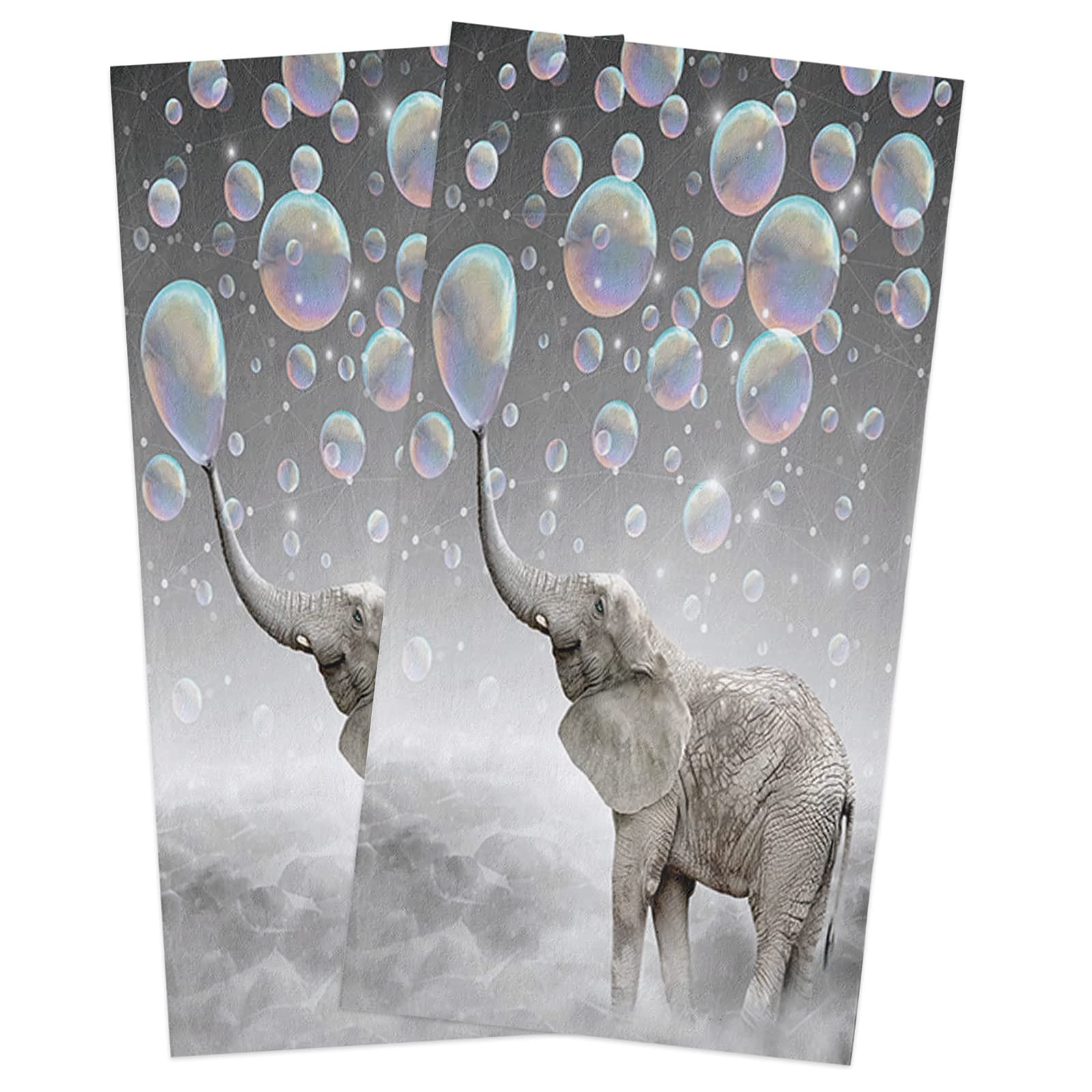 **Pink Sky Absorbent Kitchen Dishcloths - Pack of 2, Reusable Cleaning Towels with Cute Elephant Blowing Bubbles Design, 18x28 Inch - Perfect for Cooking, Baking, and Everyday Kitchen Cleaning**