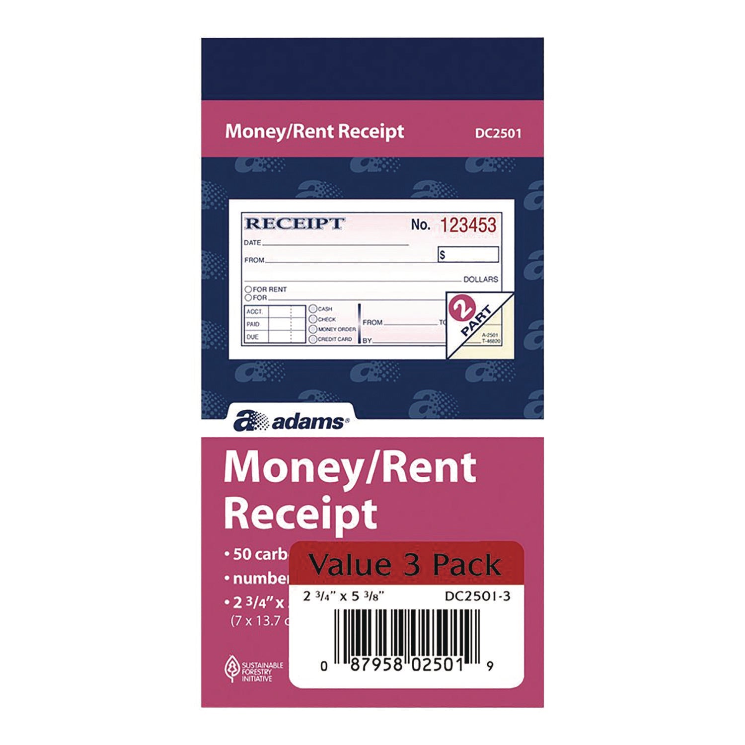Adams® Money & Rent Receipt Book - 2-Part Carbonless, 4.88