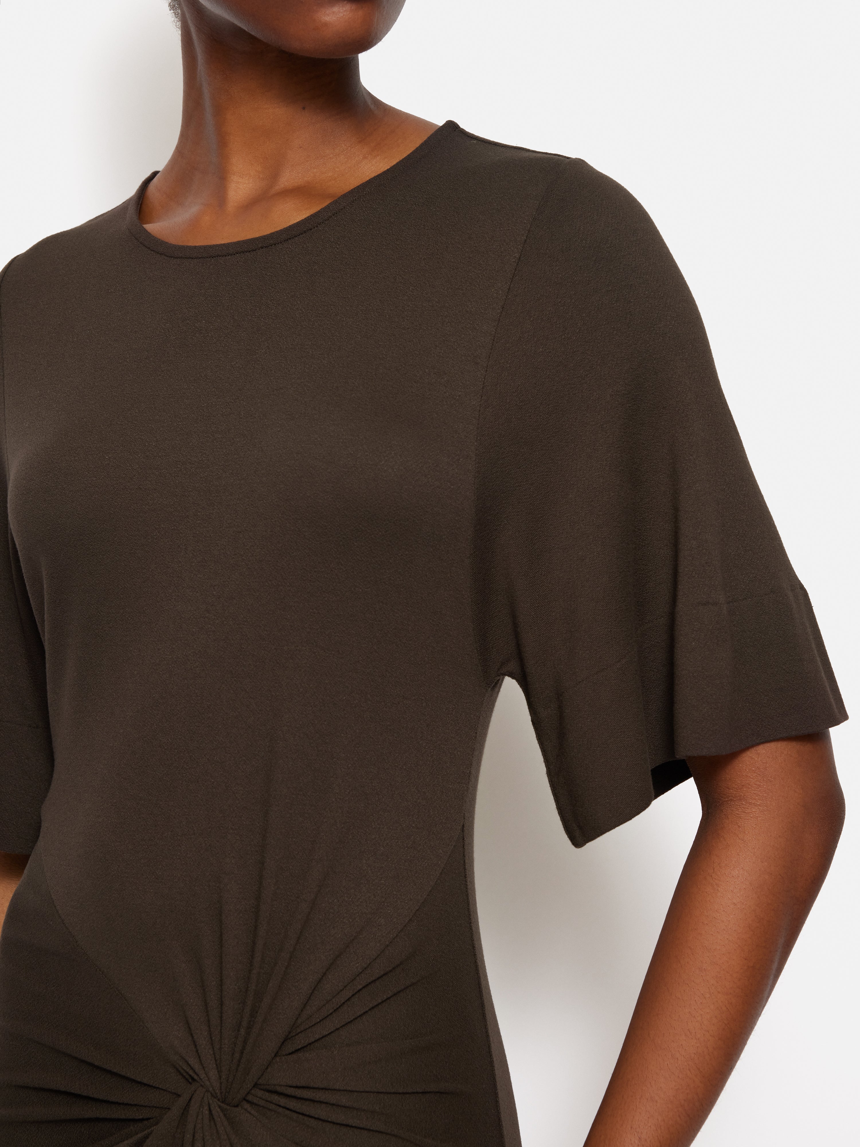 Elegant Twist Front Dress in Brown - Women's Fashion for Casual Outings & Date Nights