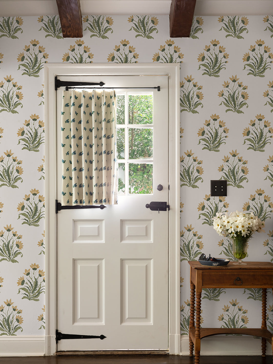 Nathan Turner Hillhouse Block Print Large Wallpaper - Gold & Green Floral Design for Living Room, Bedroom & Dining Room Decor