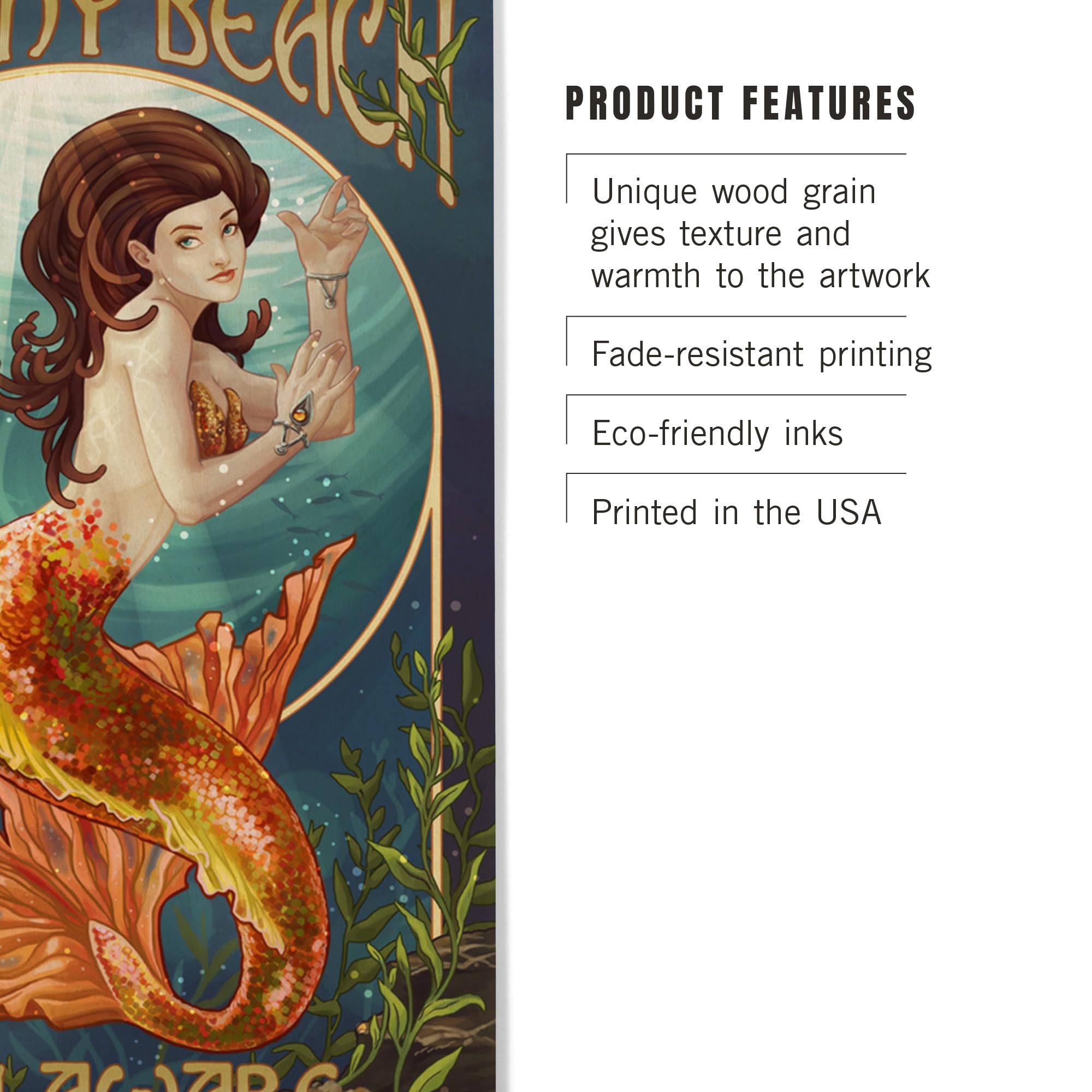 Lantern Press 12x18 Inch Premium Wood Wall Sign - Ready to Hang Coastal Decor - Bethany Beach Delaware Mermaid Art - Perfect for Beach House, Living Room or Bedroom Wall Decor
