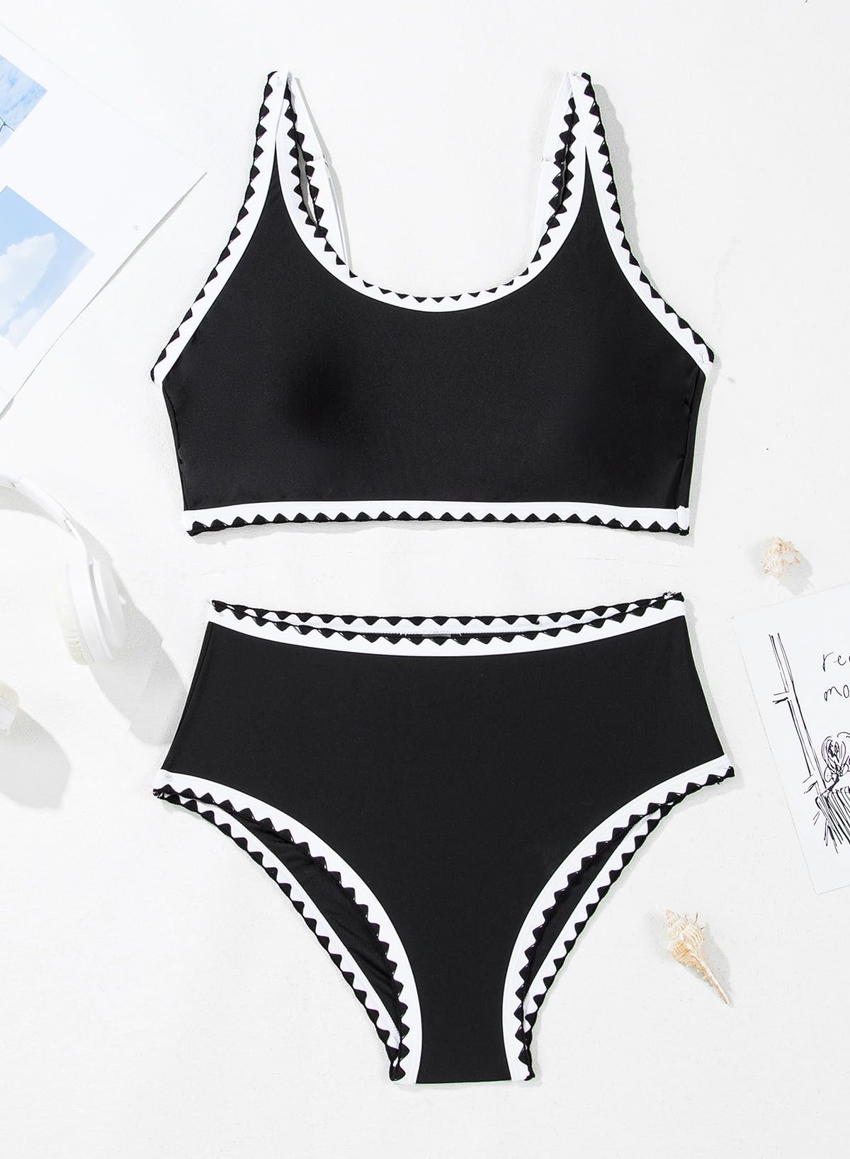 Floral Print High Waisted Bikini Set for Women - 2 Piece Swimwear with Whip Stitch Detail | Perfect for Beach Vacations, Pool Parties & Summer Getaways
