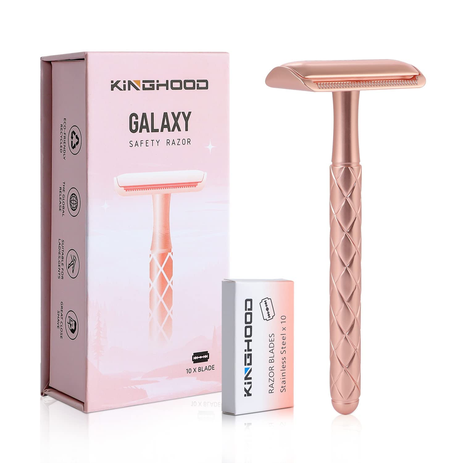 Premium Single Blade Safety Razor for Men & Women - Stainless Steel Rose Gold Razor with 10 Double Edge Blades - Perfect for Sensitive Skin & Close Shaving at Home or Travel