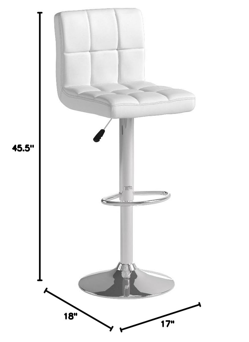Flash Furniture Alexandra 2-Pack Contemporary White Quilted Vinyl Adjustable Height Bar Stools with Chrome Base - Perfect for Kitchen Islands, Breakfast Bars & Home Bars