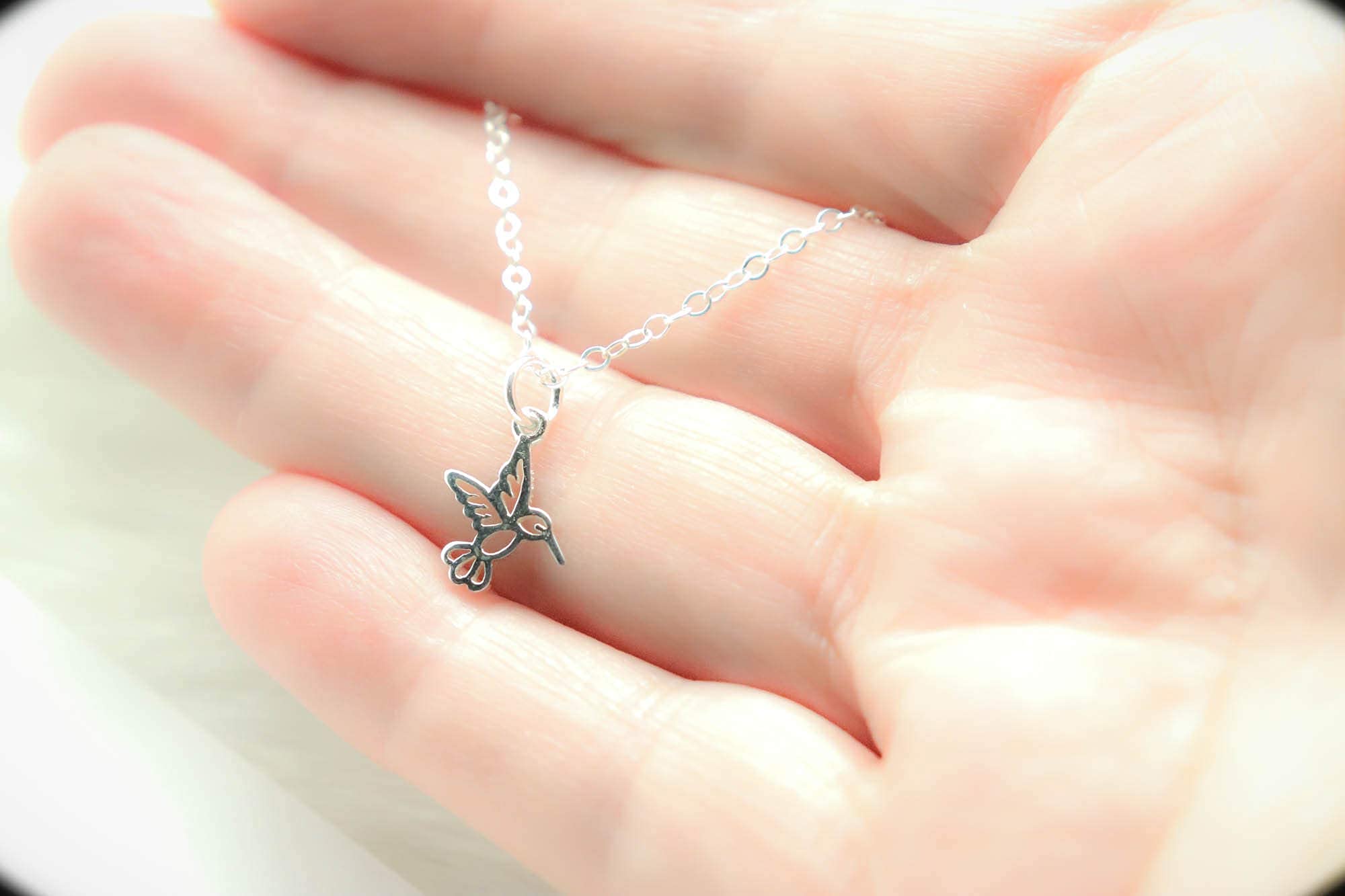 Tiny Hummingbird Sterling Silver Charm Necklace - Delicate Bird Pendant Jewelry for Women - Perfect for Gifts, Anniversaries & Everyday Wear