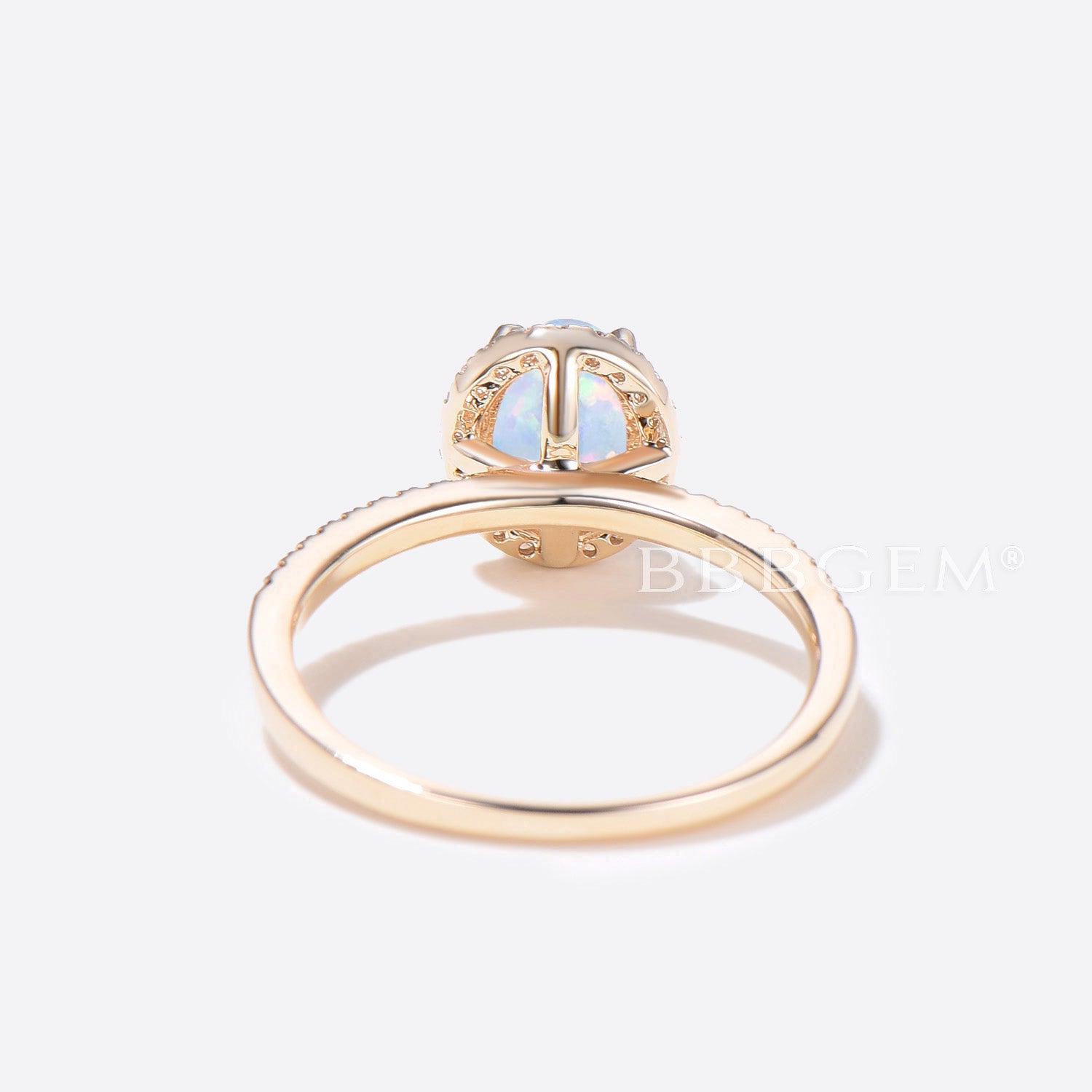 White Opal Engagement Ring - 14K Gold Moissanite Halo Bridal Ring for Women | Perfect Wedding, Proposal & Anniversary Gift | Elegant Jewelry for Special Occasions