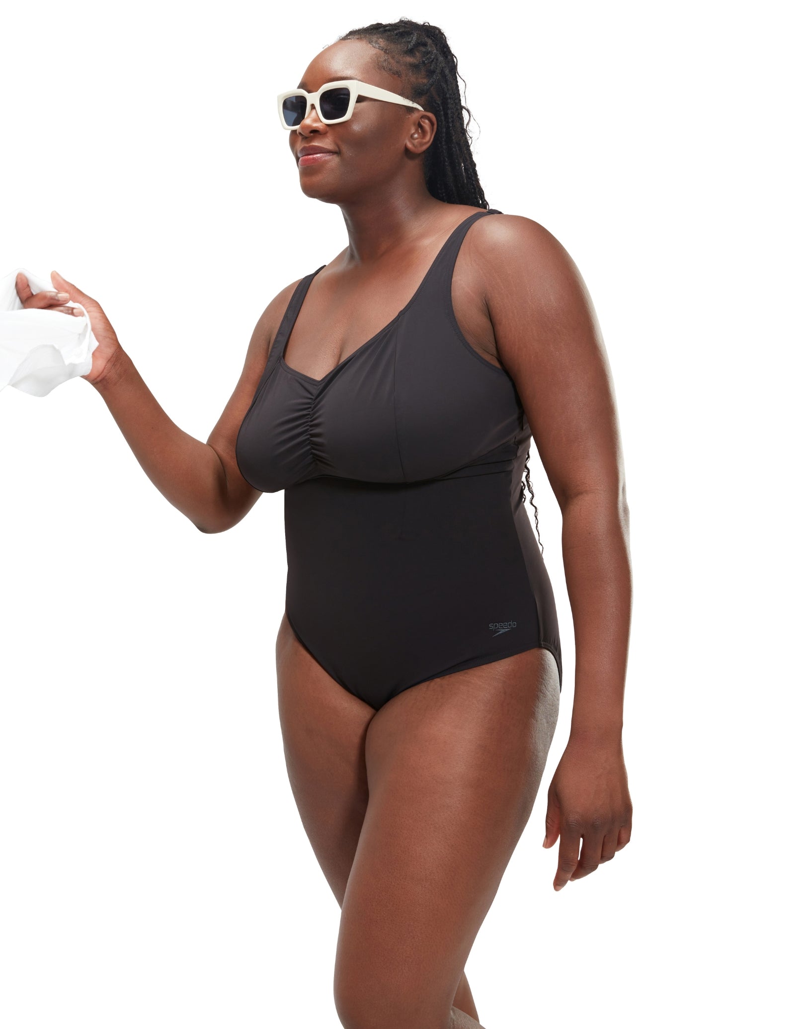 AquaNite Plus Size Black Swimsuit for Women - High Waisted Tummy Control Swimwear for Beach & Pool