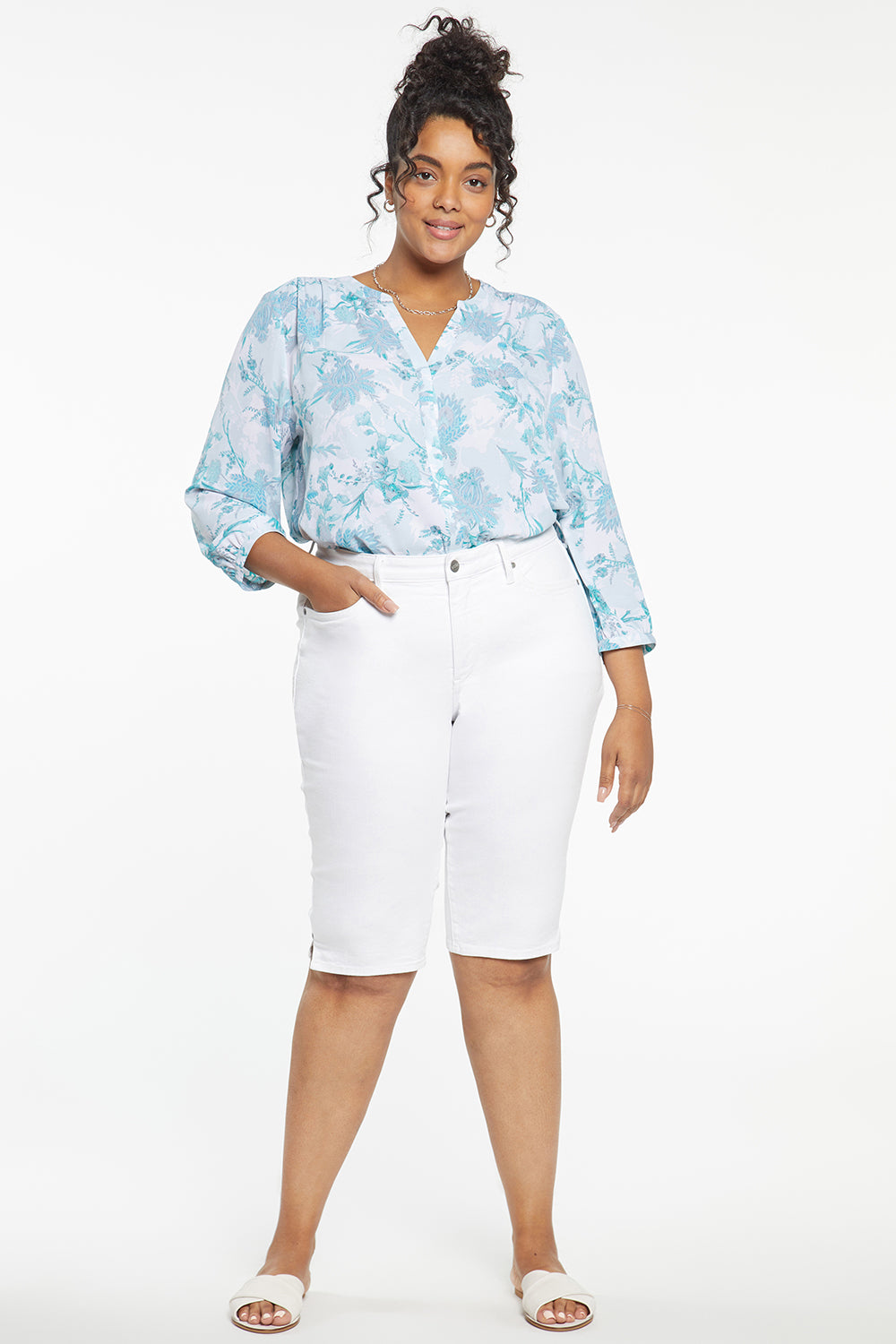 Plus Size Bike Capri Jeans in Optic White - Comfortable Stretch Denim for Cycling, Casual Wear & Outdoor Activities