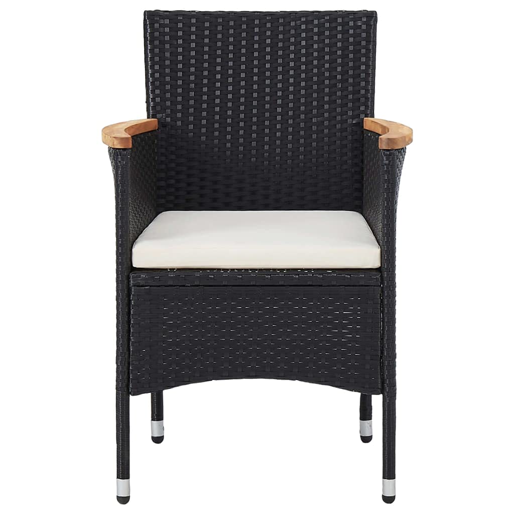 Space-Saving 3-Piece Black Rattan Patio Dining Set with Cushioned Chairs & Glass Table - Fast Shipping | Perfect for Small Gardens, Balconies & Outdoor Entertaining