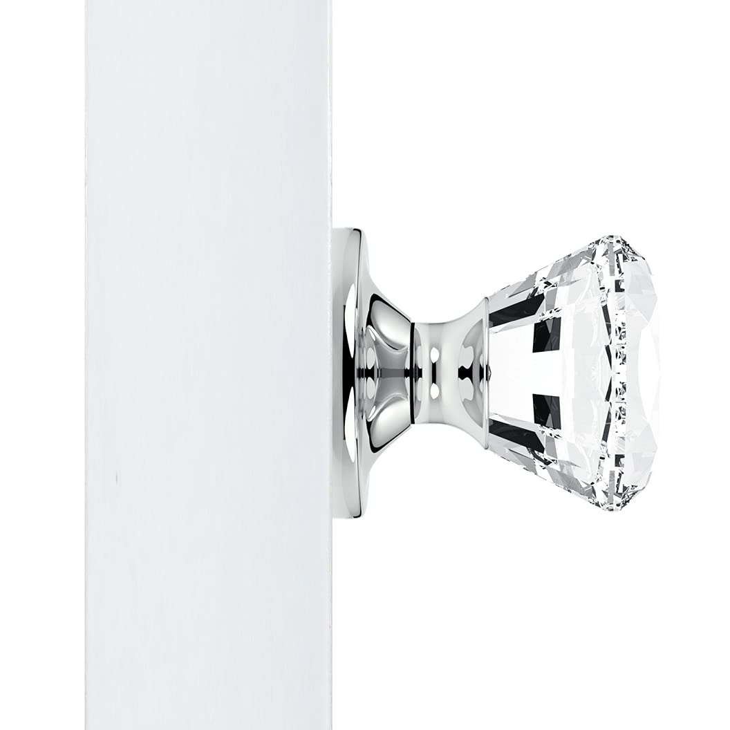 (6 Pack) Round Brilliant Crystal Door Knobs - Chrome Plated with Rosette - Perfect for Bedroom, Bathroom & Closet Doors