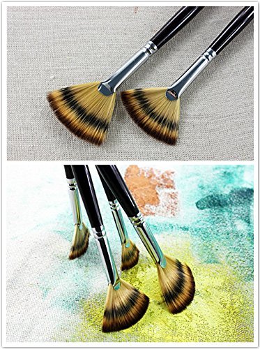 Professional Artist Fan Brush Set - 3 Wooden Handle Paint Brushes for Oil & Acrylic Painting - Perfect for Canvas Art, Watercolor & Fine Detailing
