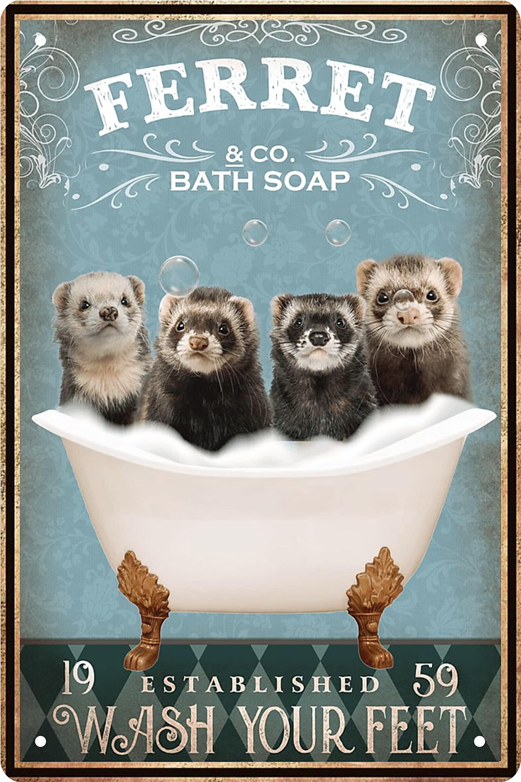 Funny Ferret Metal Tin Sign - Vintage Retro Wall Art for Bathroom, Bathtub & Man Cave - Perfect Gift for Ferret Lovers - Farmhouse & Home Bar Decor - 8x12 Inch - Ideal for Pet-Themed Rooms & Gifts