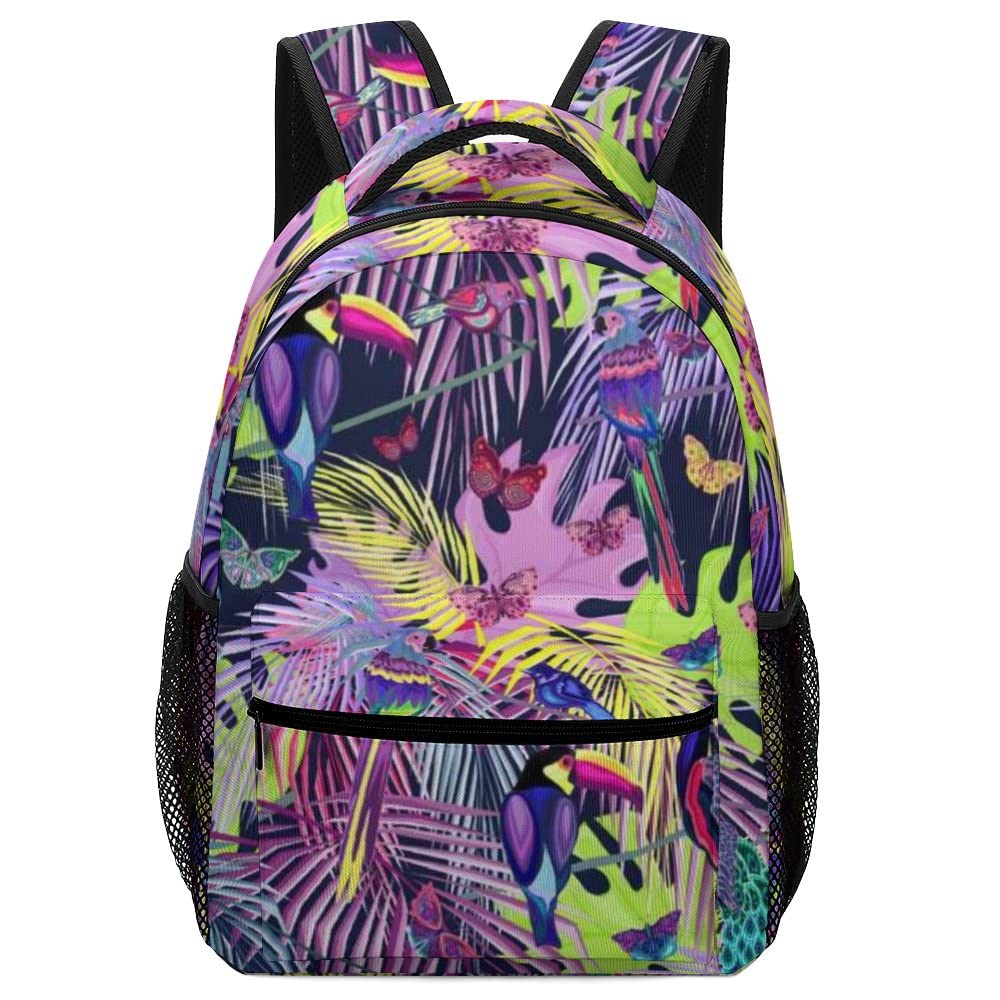 Colorful Toucan & Peacock Animal Print Backpack - Durable School Bookbag for Boys & Girls, Perfect for Travel, Hiking & Daily Use