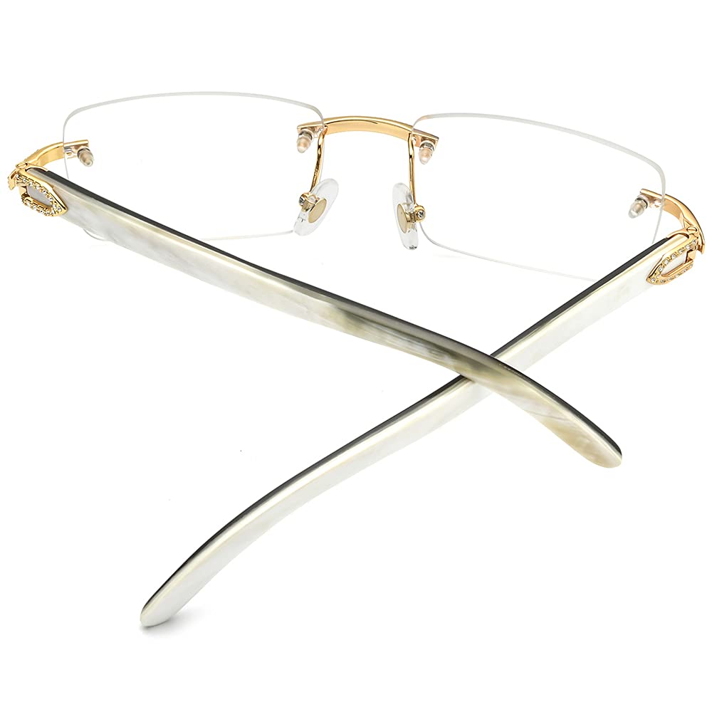 HEPIDEM 100% Genuine Buffalo Horn Handmade Square Rimless Luxury Sunglasses for Men & Women - UV Protection, Lightweight & Durable for Outdoor Activities, Driving, Beach & Fashion