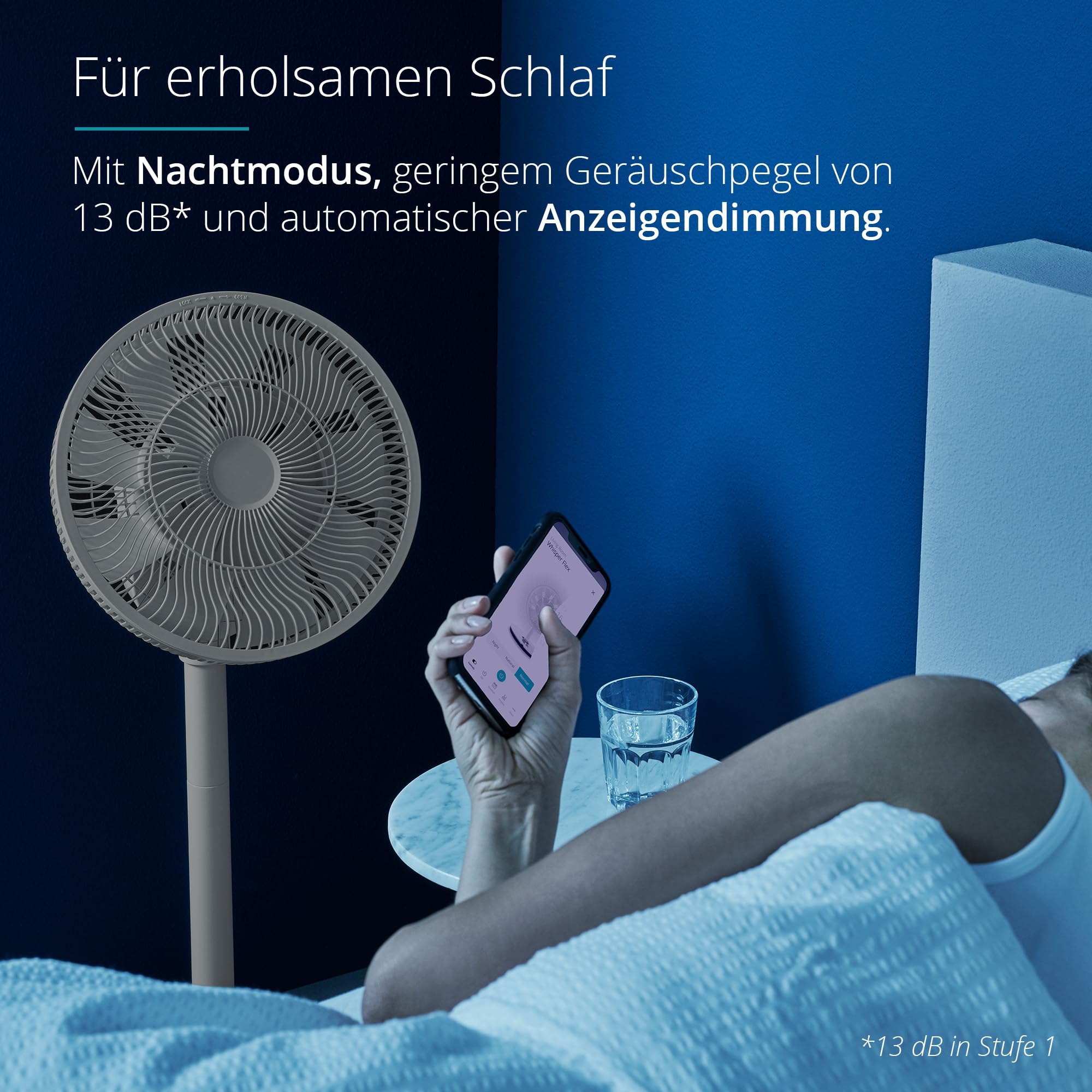 Duux Whisper Flex Smart Stand Fan - Remote & Smartphone Control - Adjustable Height 51-88cm - Quiet Fan with Night Mode & Timer - Energy Efficient, Battery-Free - Greige - Perfect for Bedroom, Office & Living Room Cooling