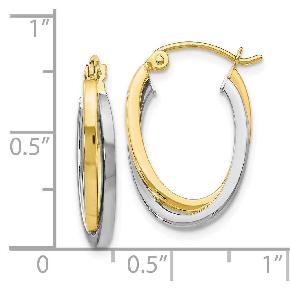 10K Two-Tone Gold Polished Hinged Hoop Earrings for Women - Elegant Everyday & Special Occasion Jewelry Gift