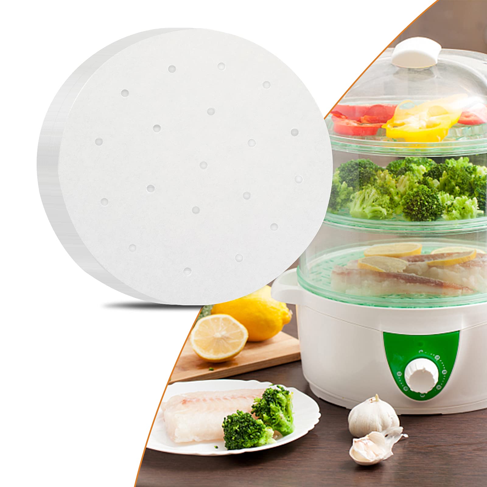 CONIE 12 Inch Steamer Paper Liners - 100ct Perforated Parchment Sheets for Air Fryer, Steaming Basket & Cooking | Perfect for Healthy Meals, Dumplings & Vegetables