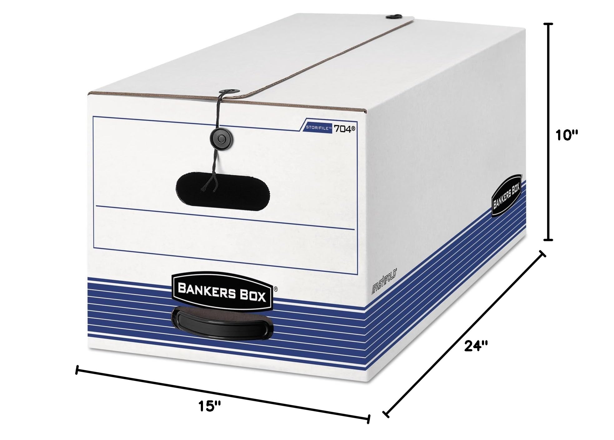 Bankers Box 0070503 STOR/FILE Legal Size Storage Box with String and Button Closure - White/Blue (4-Pack) - Perfect for Office Document Organization, File Storage, and Home Office Supplies