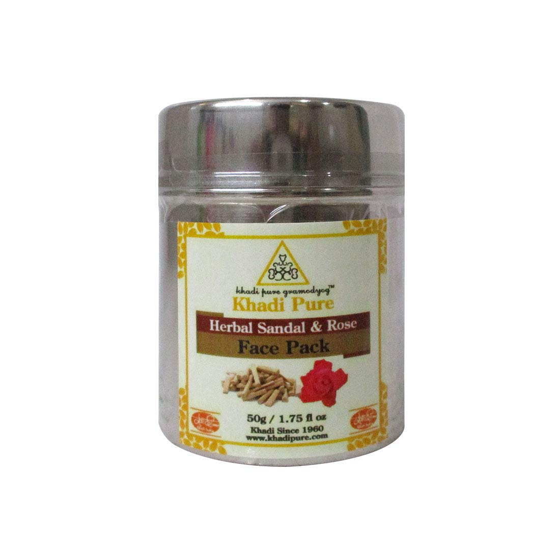 Khadi Pure Herbal Sandal & Rose Face Pack - 50g | Natural Glow & Skin Brightening | For Acne, Dark Spots & Oily Skin | Perfect for Daily Skincare & Spa Treatments