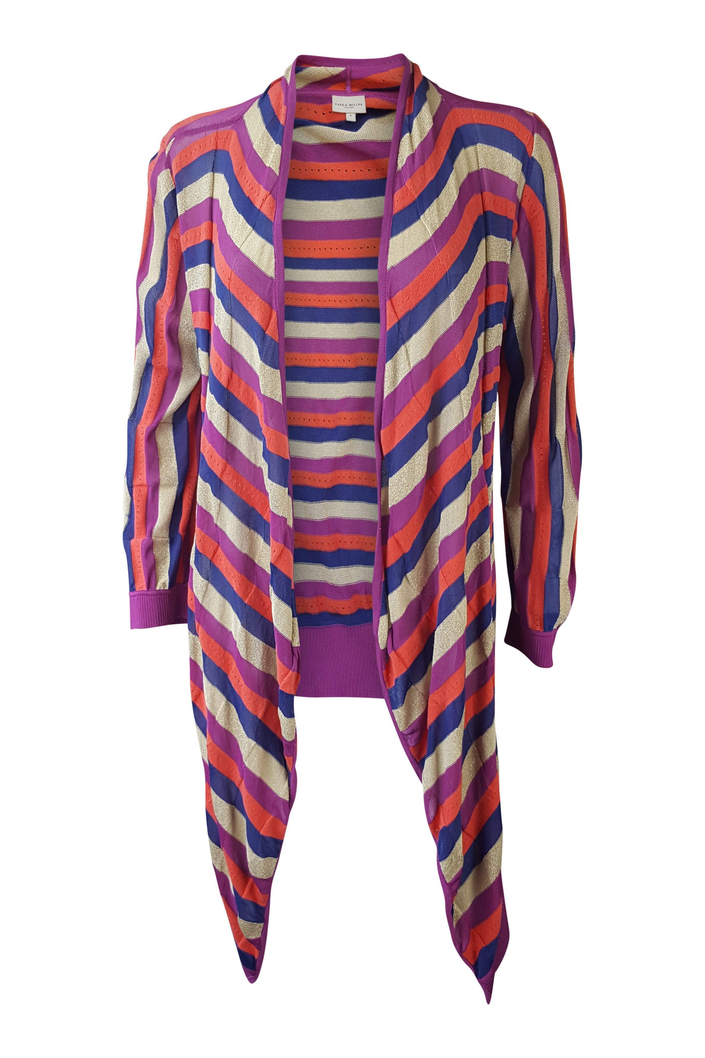 KAREN MILLEN Women's Multi-Colored Asymmetric Dress & Cardigan Set - 4-Piece Outfit for Work, Parties & Special Occasions