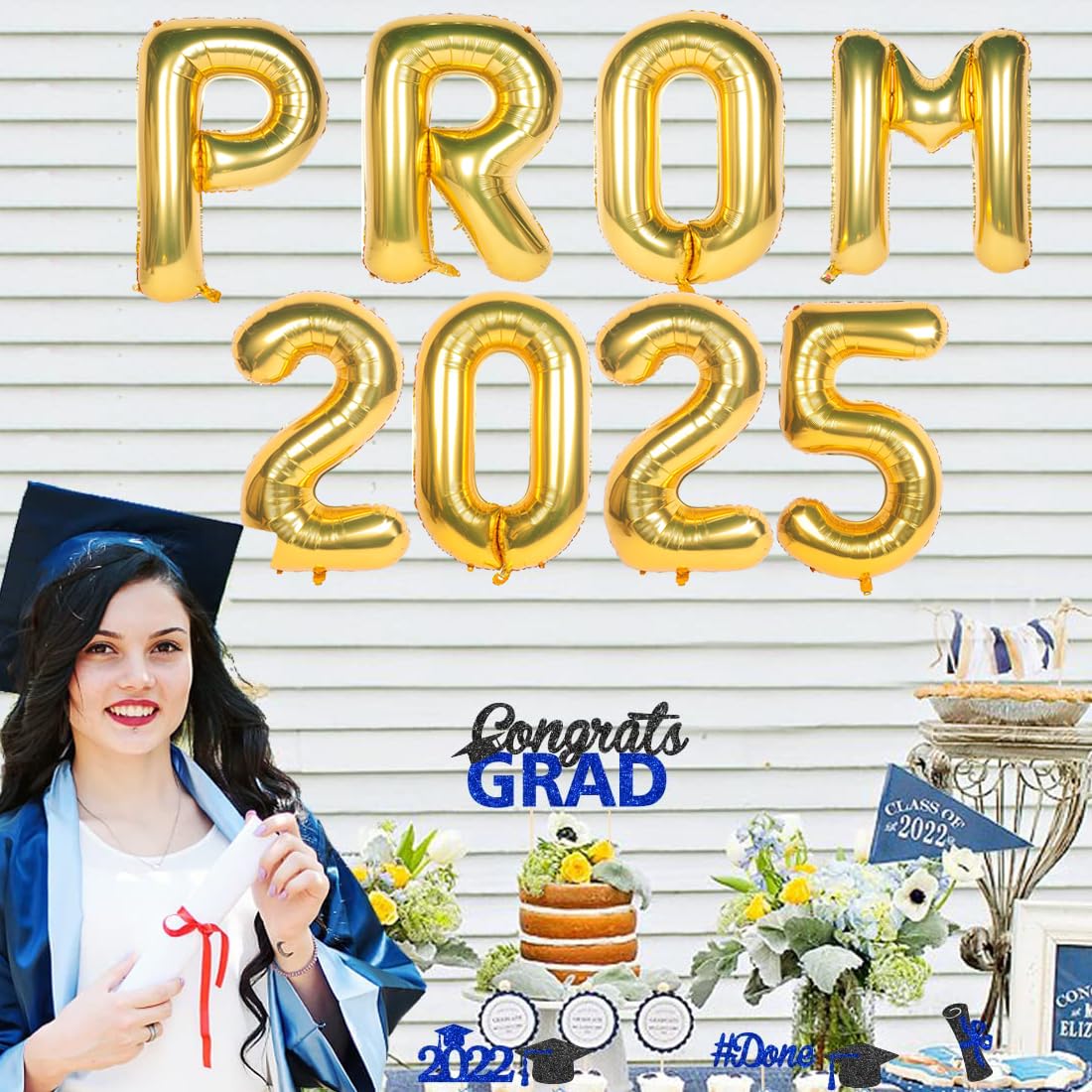 2025 Prom Gold Mylar Letter Balloons - 16 Inch Graduation Party Decorations for Class of 2025, Birthday, Retirement Celebrations | Perfect for Prom Night, Grad Party Backdrops & Photo Booth Props