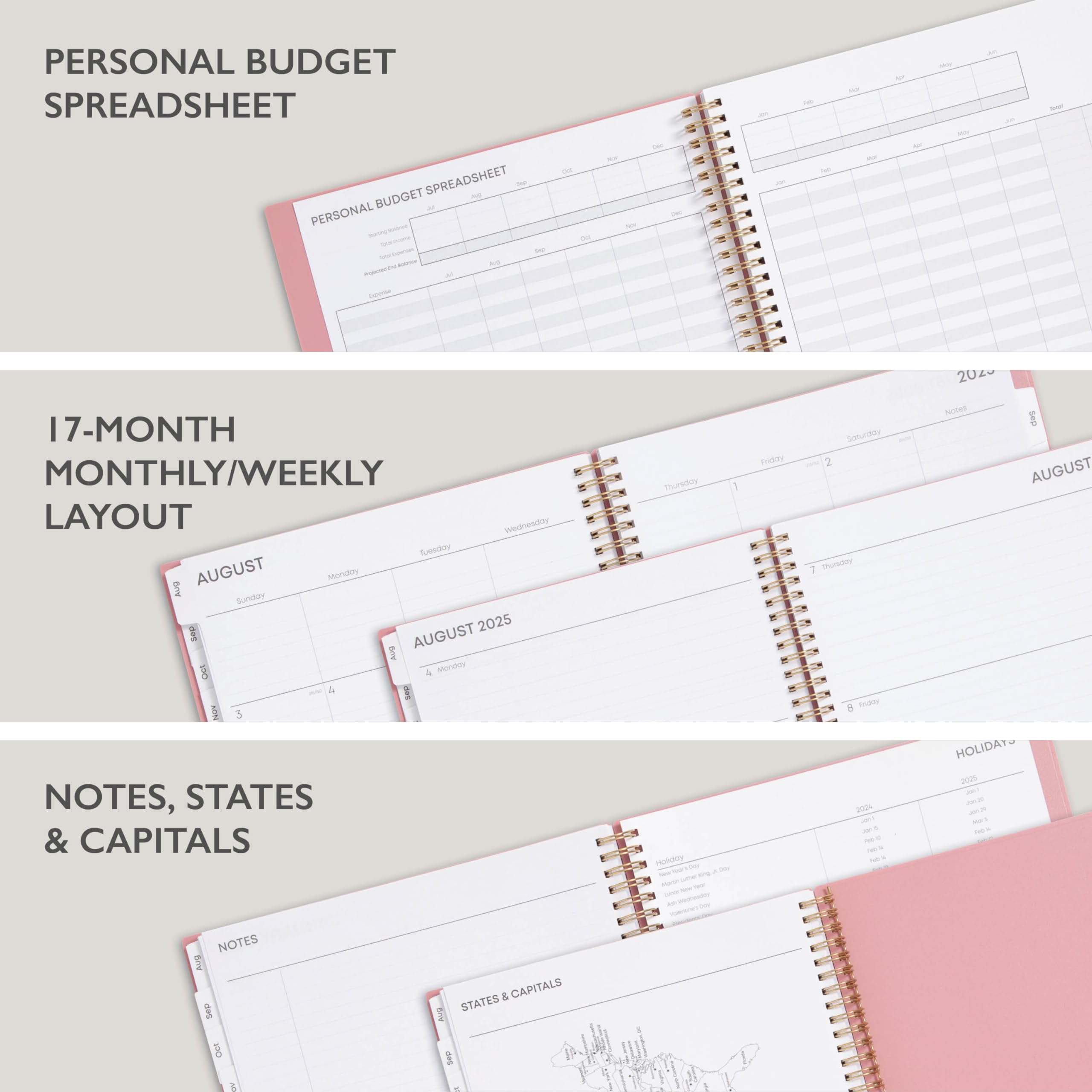 Blue Sky 17-Month Academic Planner 2024-2025 | August 2024 - December 2025 | 8.5