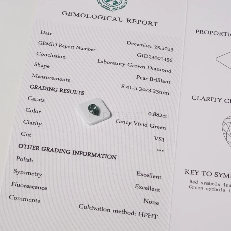 CADERMAY Pear Shape Vivid Green VS1 Clarity HPHT Lab Grown Loose Diamond with IGI Certificate - Perfect for Engagement Rings, Earrings & Custom Jewelry Making