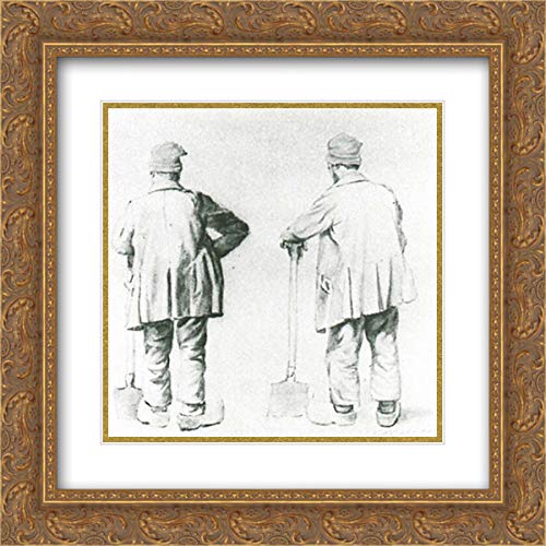 Vincent van Gogh Museum Art Print - Two Sketches of a Man Leaning on His Spade - 20x20 Gold Ornate Framed Wall Art with Double Matting - Perfect for Living Room, Office & Gallery Decor